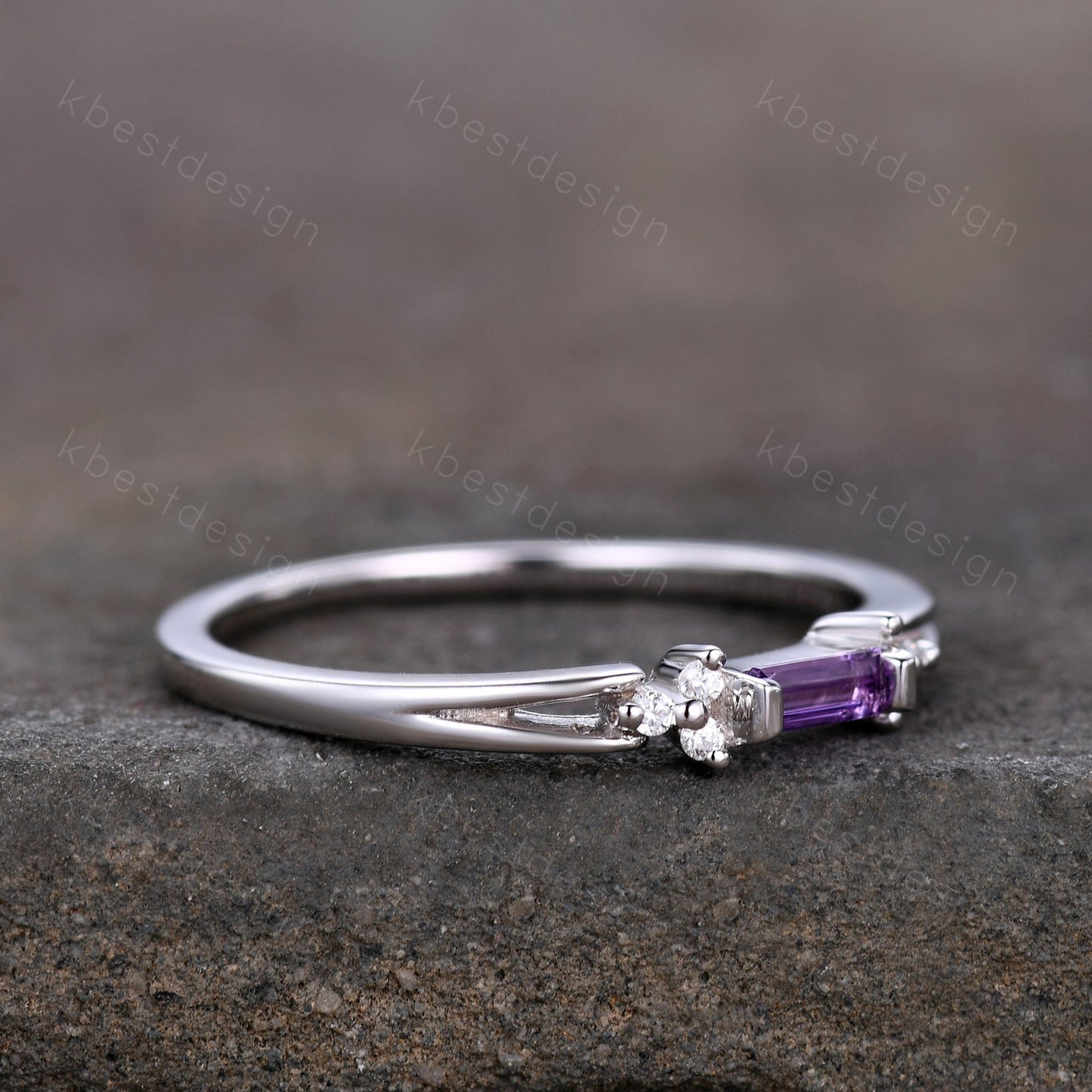 Baguette Amethyst Ring, Purple Amethyst Wedding Ring, Sterling Silver Wedding Band, Dainty Ring, February Birthstone Ring, Anniversary Gift
