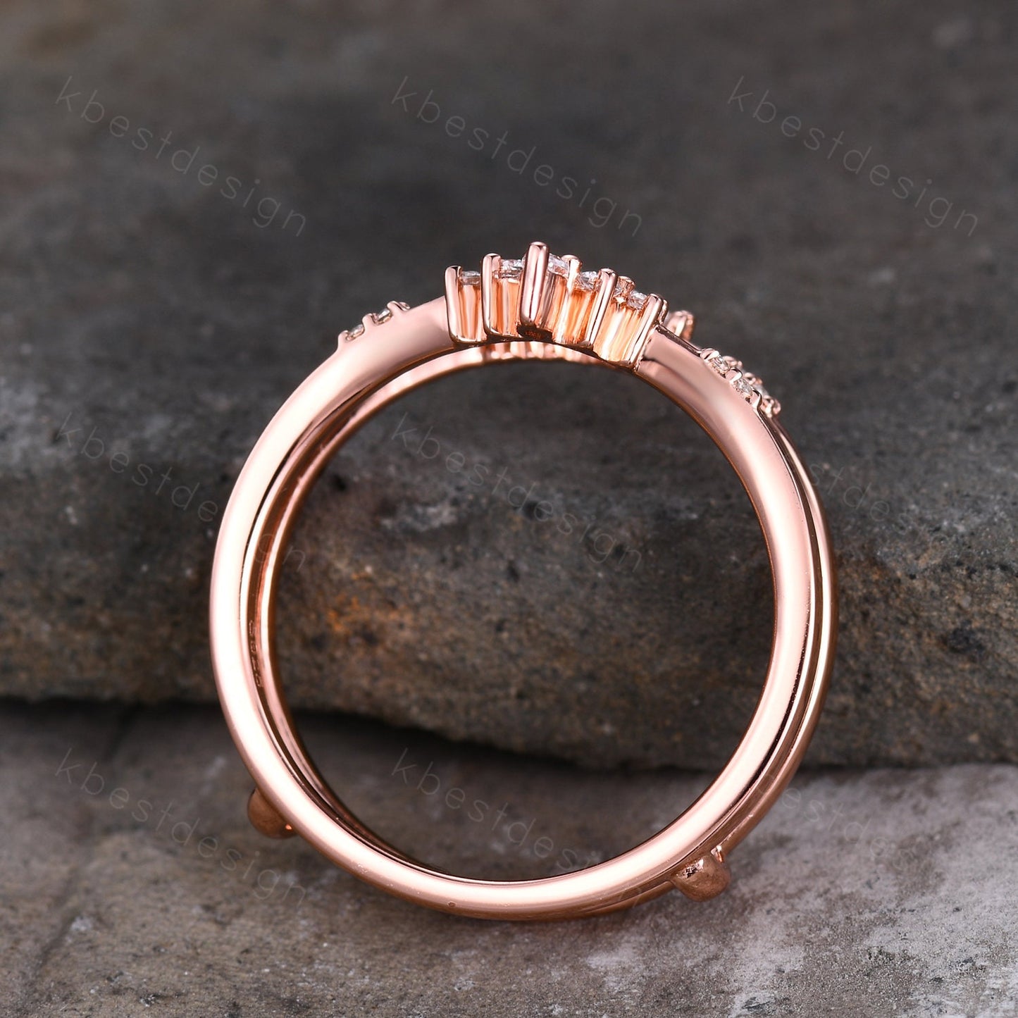 Dainty curved Moissanite wedding band vintage double curved stacking band Rose gold enhancer matching band Unique bridal promise gift