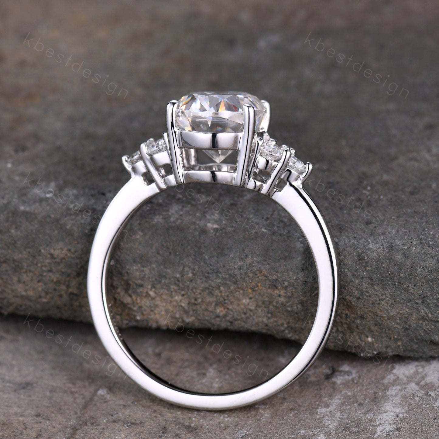 3.00cts Moissanite Oval Engagement Ring, Oval 10x8mm Moissanite Wedding Ring, Unique Cluster Bridal Ring, White Gold Moissanite Ring