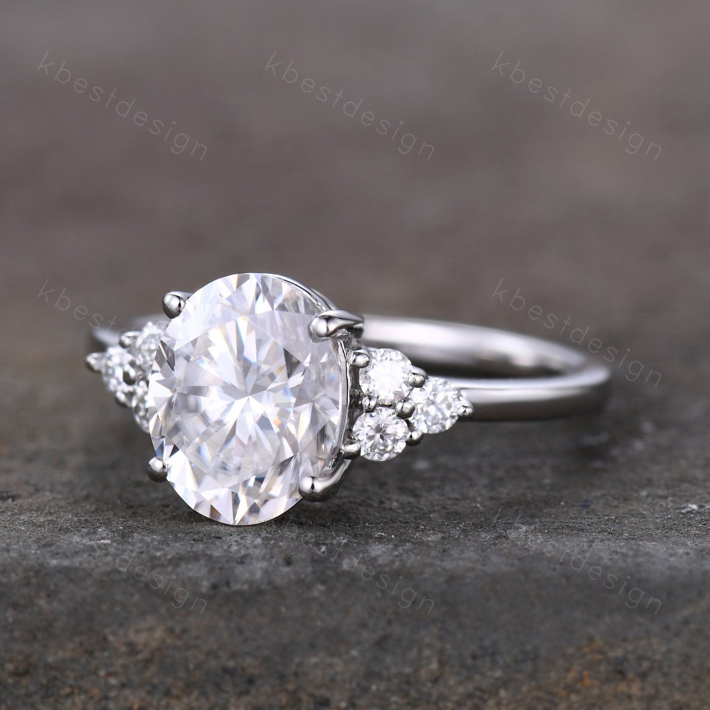 3.00cts Moissanite Oval Engagement Ring, Oval 10x8mm Moissanite Wedding Ring, Unique Cluster Bridal Ring, White Gold Moissanite Ring