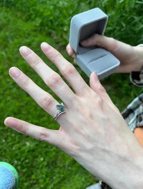 Vintage kite cut green moss agate engagement ring set sterling silver pear shaped wedding ring for women art deco bridal wedding set