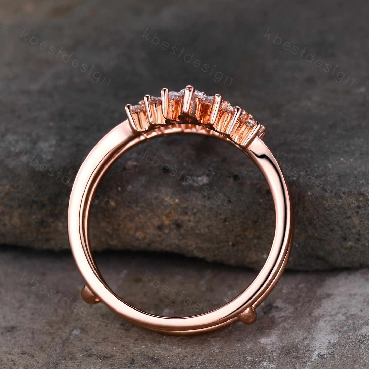 Double curved wedding band Rose gold Moissanite band for women Unique stacking matching Bridal wedding band Promise ring Anniversary gift