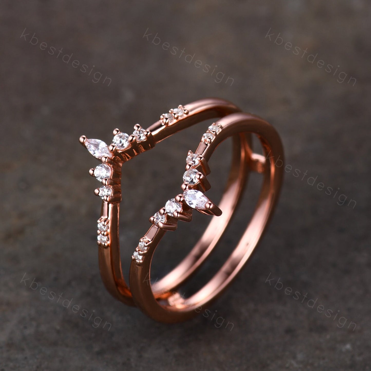 Dainty curved Moissanite wedding band vintage double curved stacking band Rose gold enhancer matching band Unique bridal promise gift