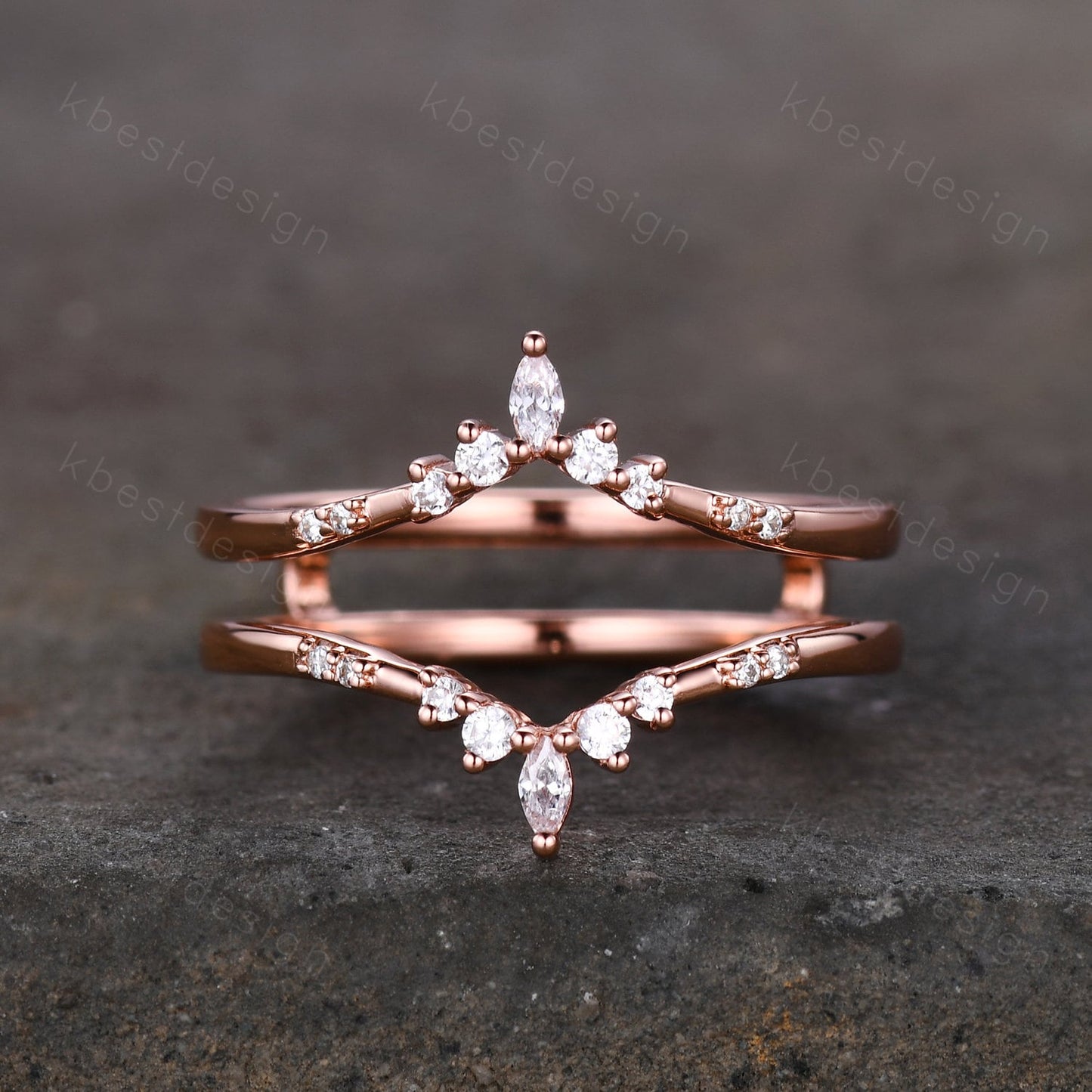 Dainty curved Moissanite wedding band vintage double curved stacking band Rose gold enhancer matching band Unique bridal promise gift