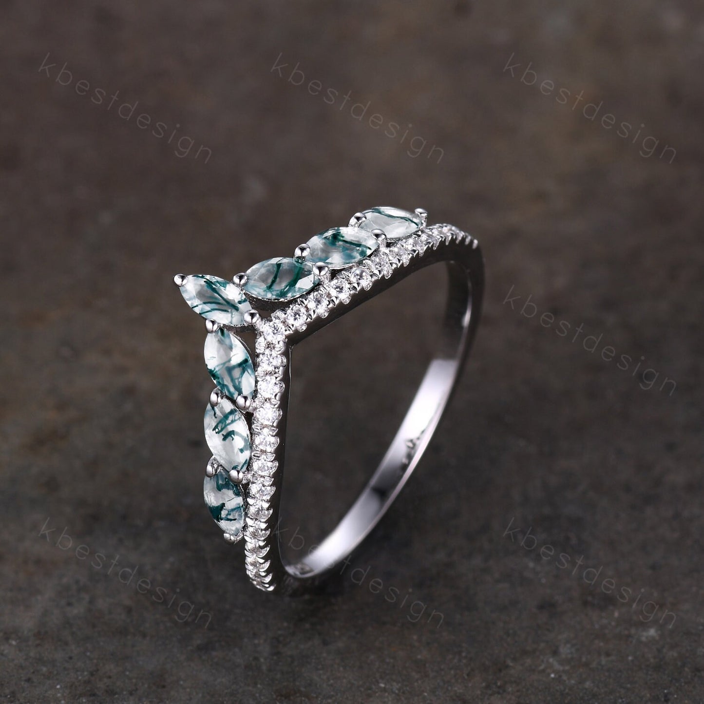 Marquise cut moss agate wedding ring band unique curved moissanite wedding band women vintage stacking matching band anniversary ring