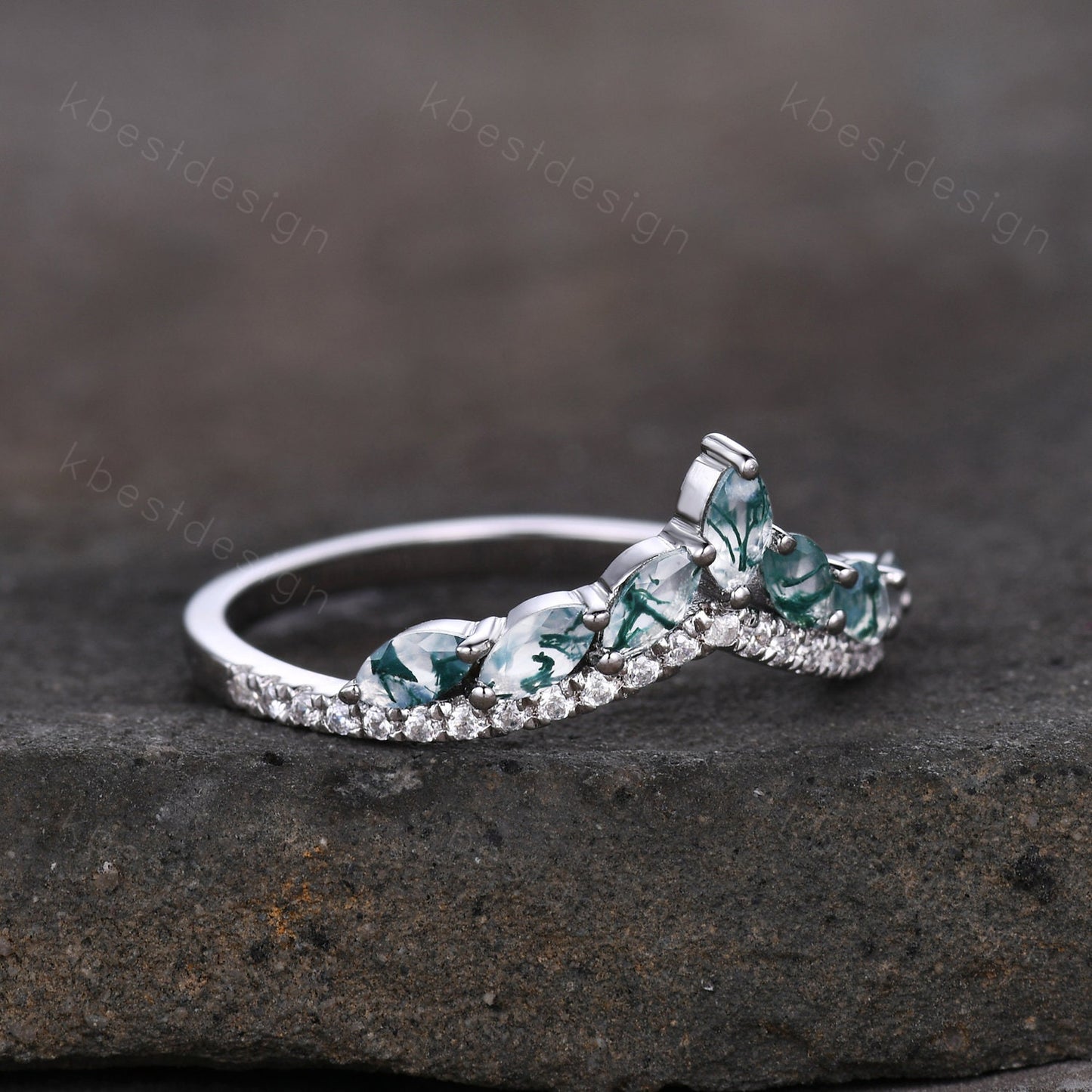 Marquise cut moss agate wedding ring band unique curved moissanite wedding band women vintage stacking matching band anniversary ring