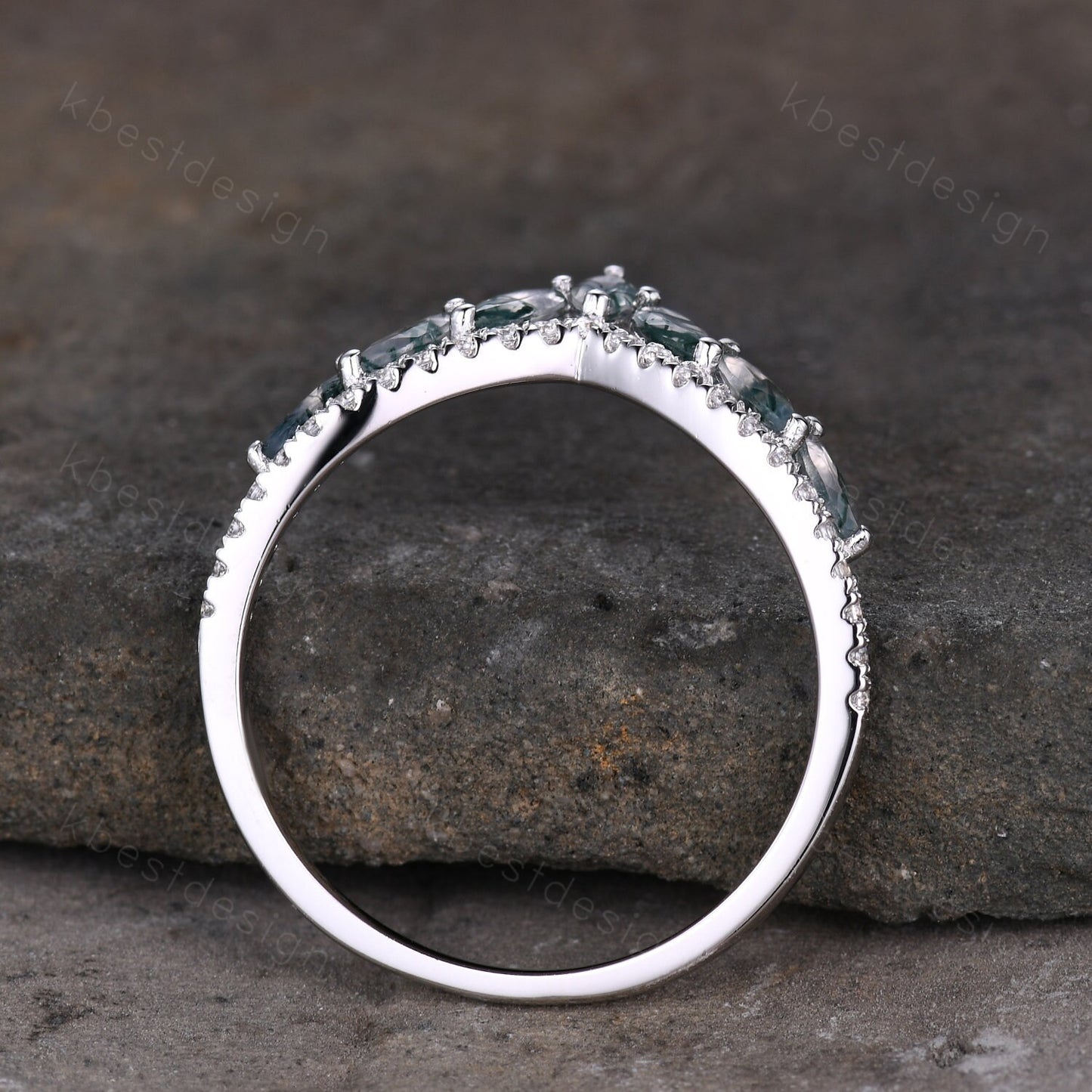 Marquise cut moss agate wedding ring band unique curved moissanite wedding band women vintage stacking matching band anniversary ring