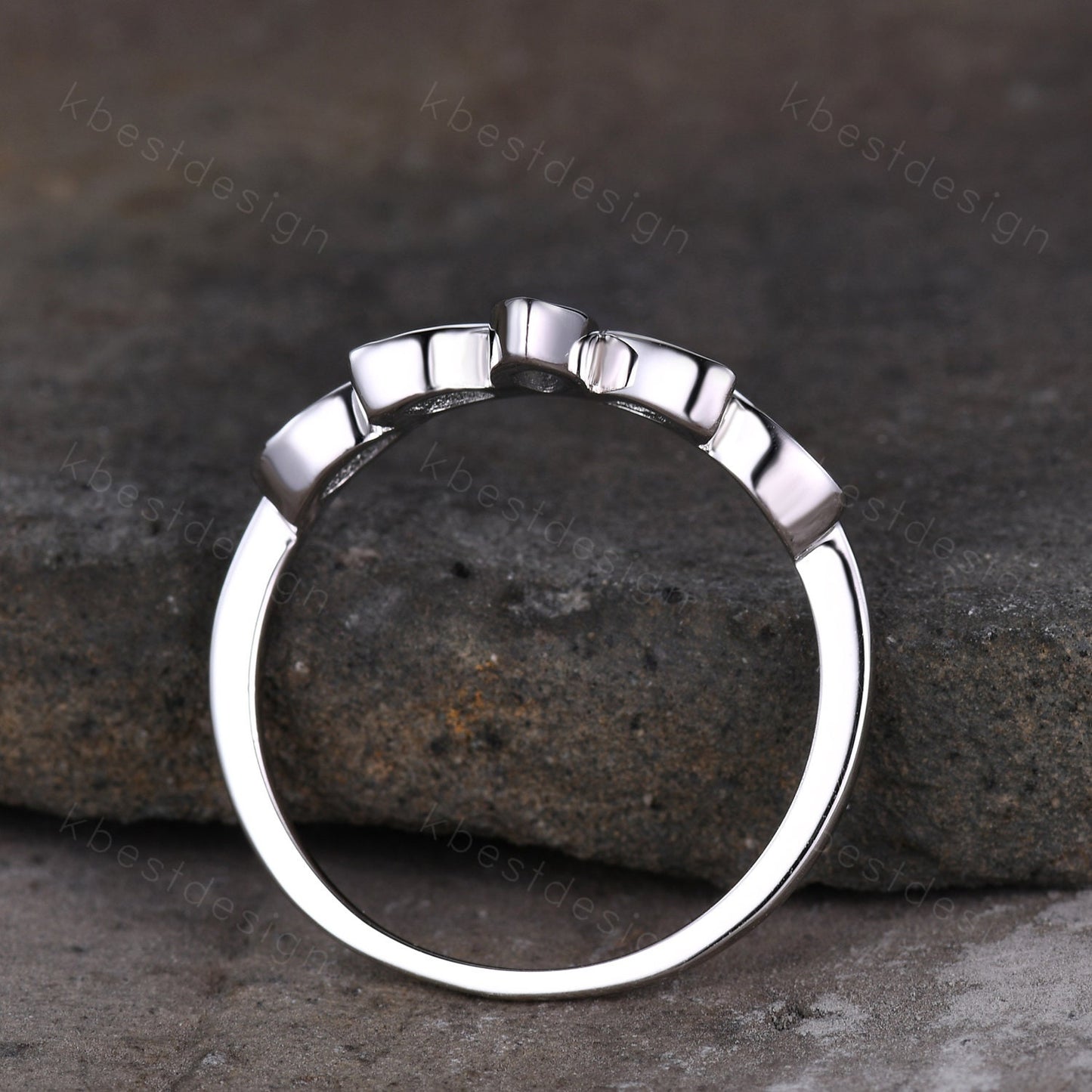Unique marquise cut Moss Agate wedding band vintage White gold wedding band bezel set band Unique Bridal Stacking Promise gift for women