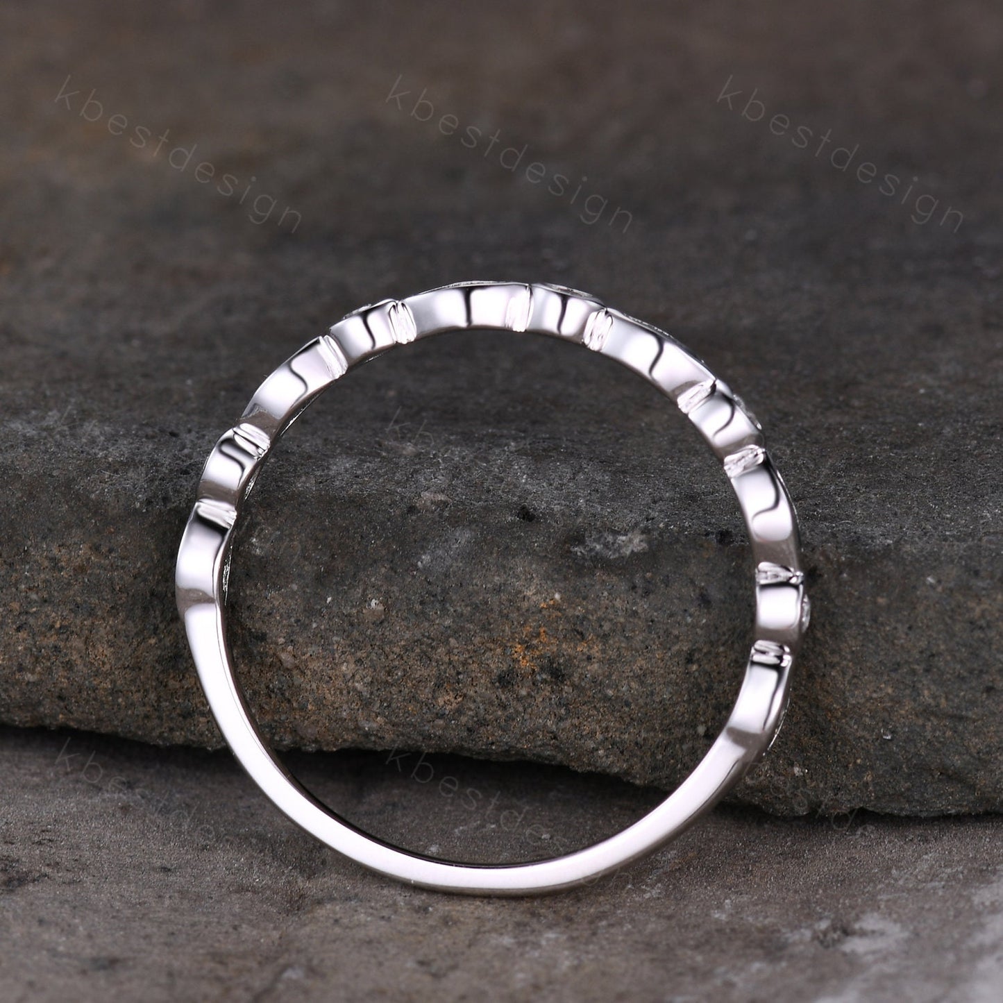 Half Eternity Moss Agate Wedding Band White Gold Ring for Women Unique Marquise cut Moss Agate Moissanite Wedding Ring Stacking Band Gift