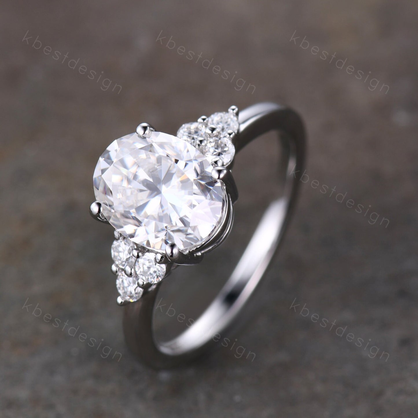 3.00cts Moissanite Oval Engagement Ring, Oval 10x8mm Moissanite Wedding Ring, Unique Cluster Bridal Ring, White Gold Moissanite Ring