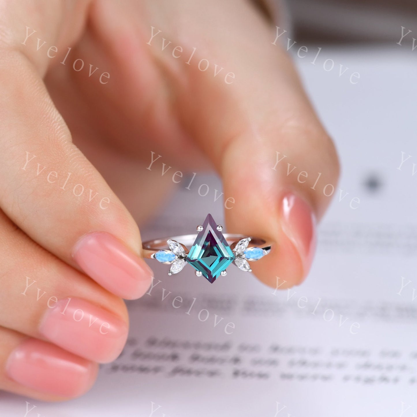 Vintage Kite Alexandrite Engagement Ring,Unique Bridal Ring Set,Marquise Moonstone Ring,Moissanite Ring Set For Women,Sterling Silver Ring