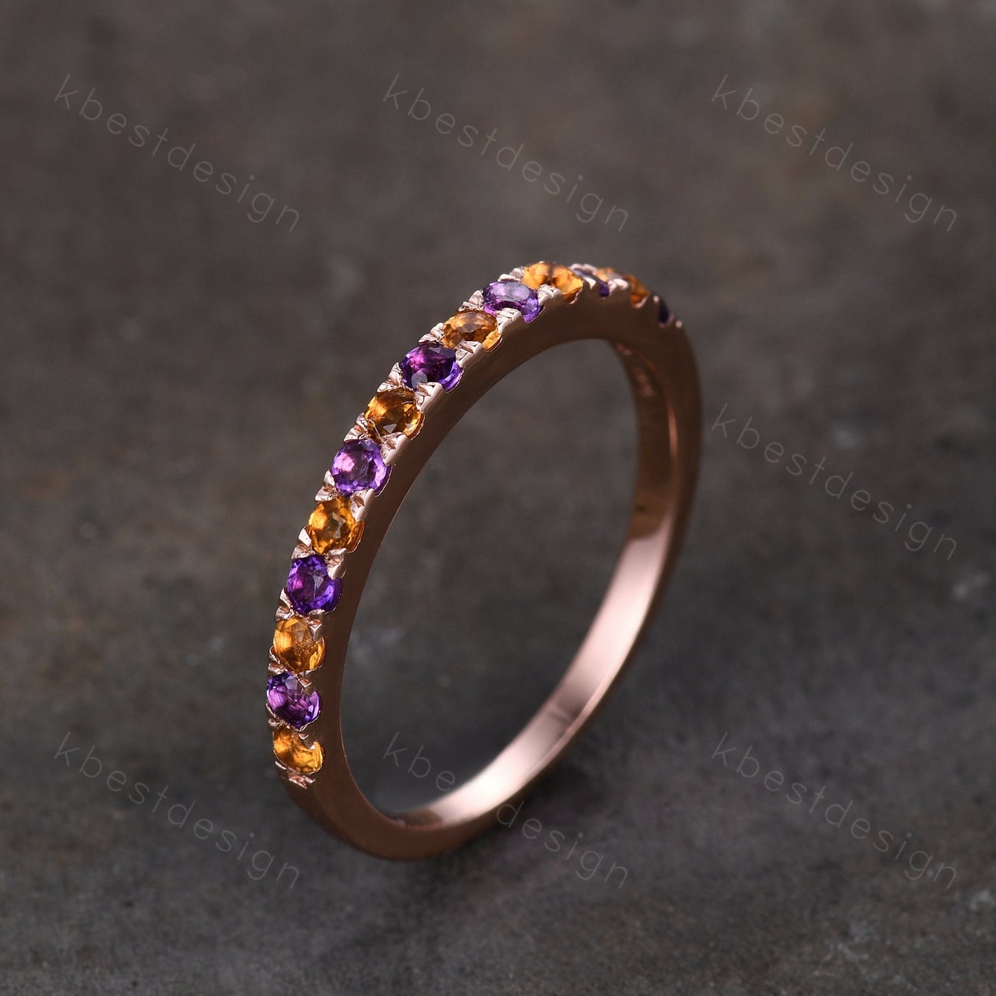 Half Eternity Amethyst Wedding Band 2mm Amethyst & Citrine Wedding Band Rose Gold Ring Dainty Stacking Band November Birthstone Ring