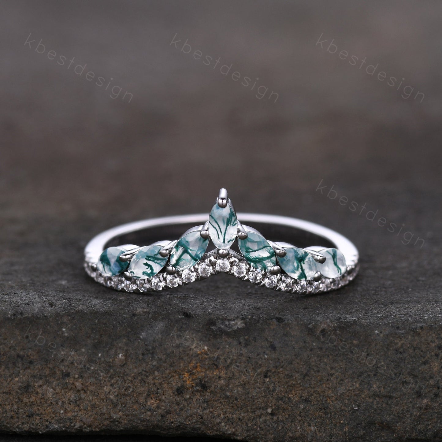 Marquise cut moss agate wedding ring band unique curved moissanite wedding band women vintage stacking matching band anniversary ring