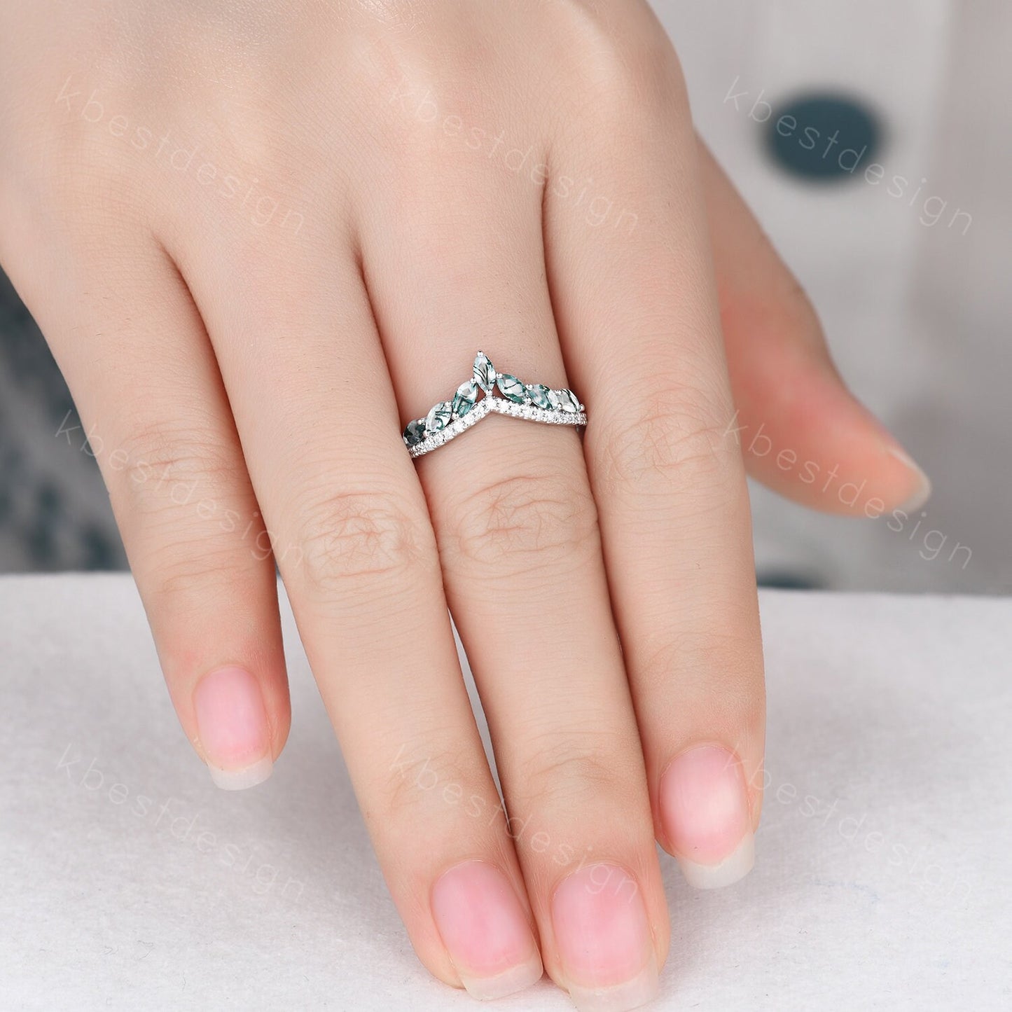 Marquise cut moss agate wedding ring band unique curved moissanite wedding band women vintage stacking matching band anniversary ring