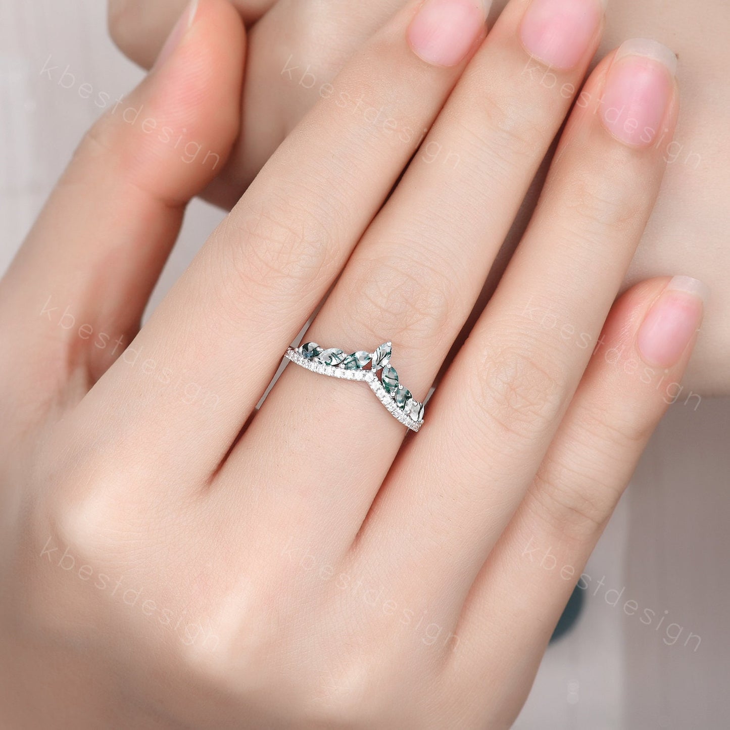 Marquise cut moss agate wedding ring band unique curved moissanite wedding band women vintage stacking matching band anniversary ring