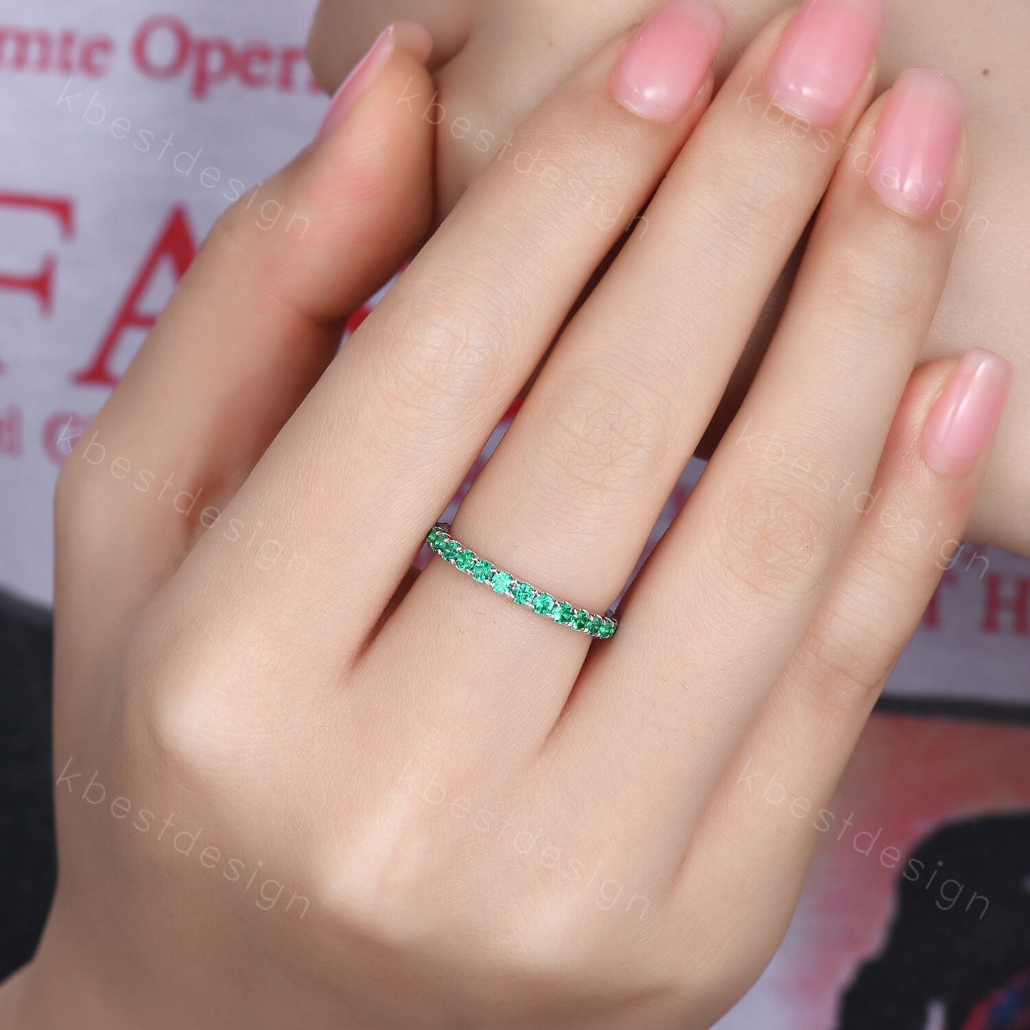 2mm Round Cut Emerald Wedding Band Eternity Band Pave Stackable Band Minimalist Emerald Band May Birthstone Ring Anniversary Gift