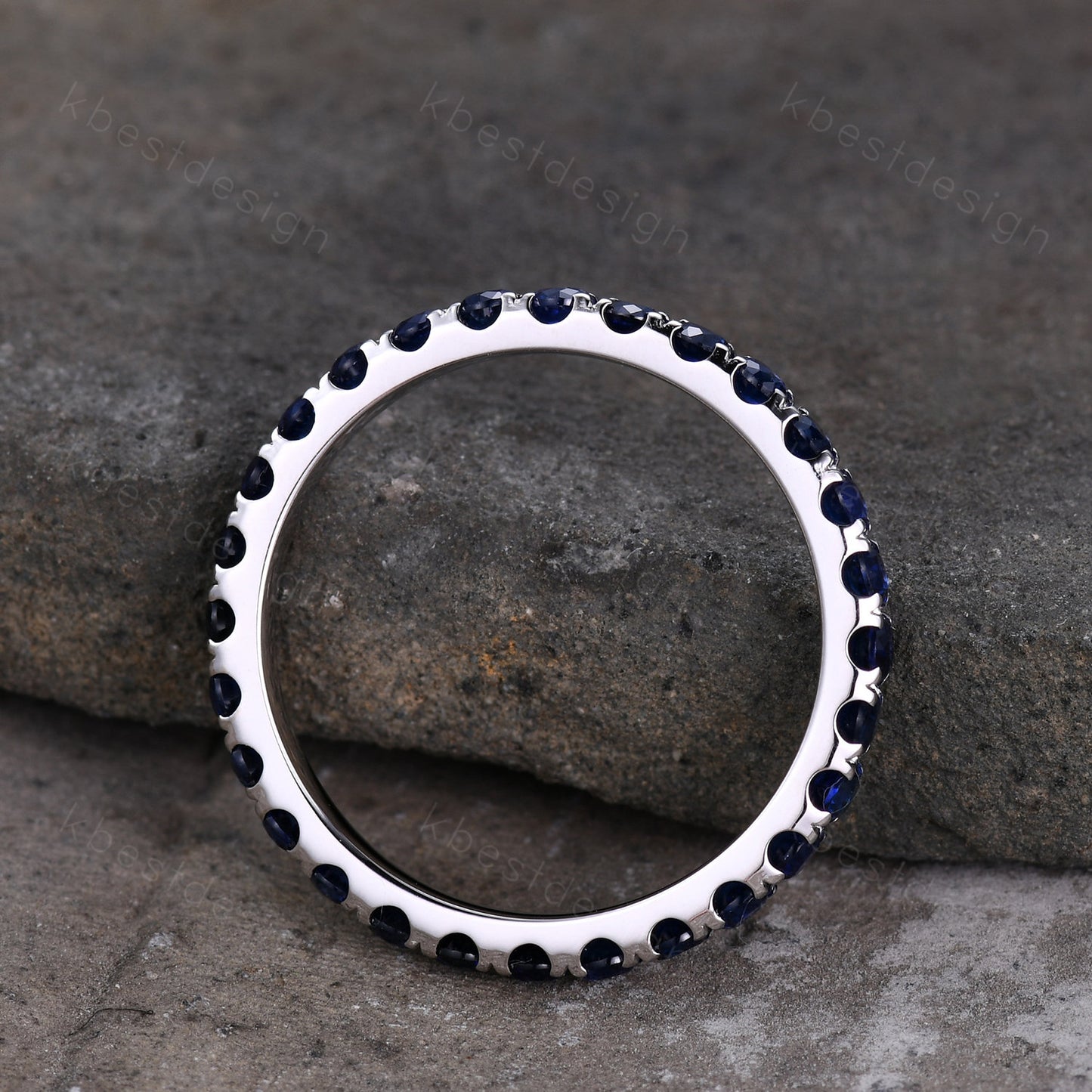 2mm Sapphire Eternity Band 925 Sterling Silver Blue Sapphire Wedding Band September Birthstone Ring Pave Stacking Matching Band Gift for Her