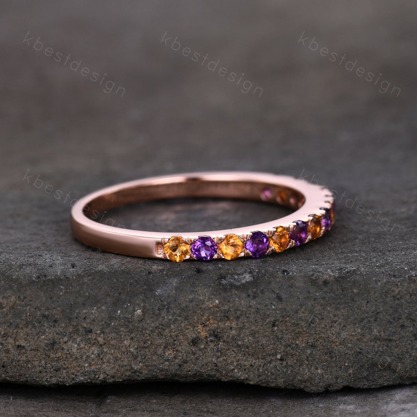 Half Eternity Amethyst Wedding Band 2mm Amethyst & Citrine Wedding Band Rose Gold Ring Dainty Stacking Band November Birthstone Ring