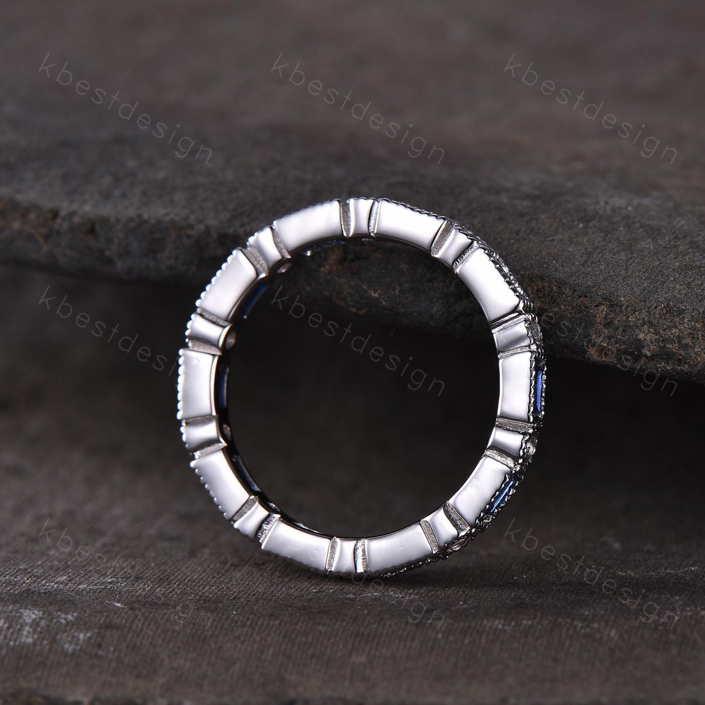 Eternity Band, Blue Sapphire Wedding Band, Sterling Silver Ring, Sapphire Opal Ring, September Birthstone Ring, Vintage Stacking Band