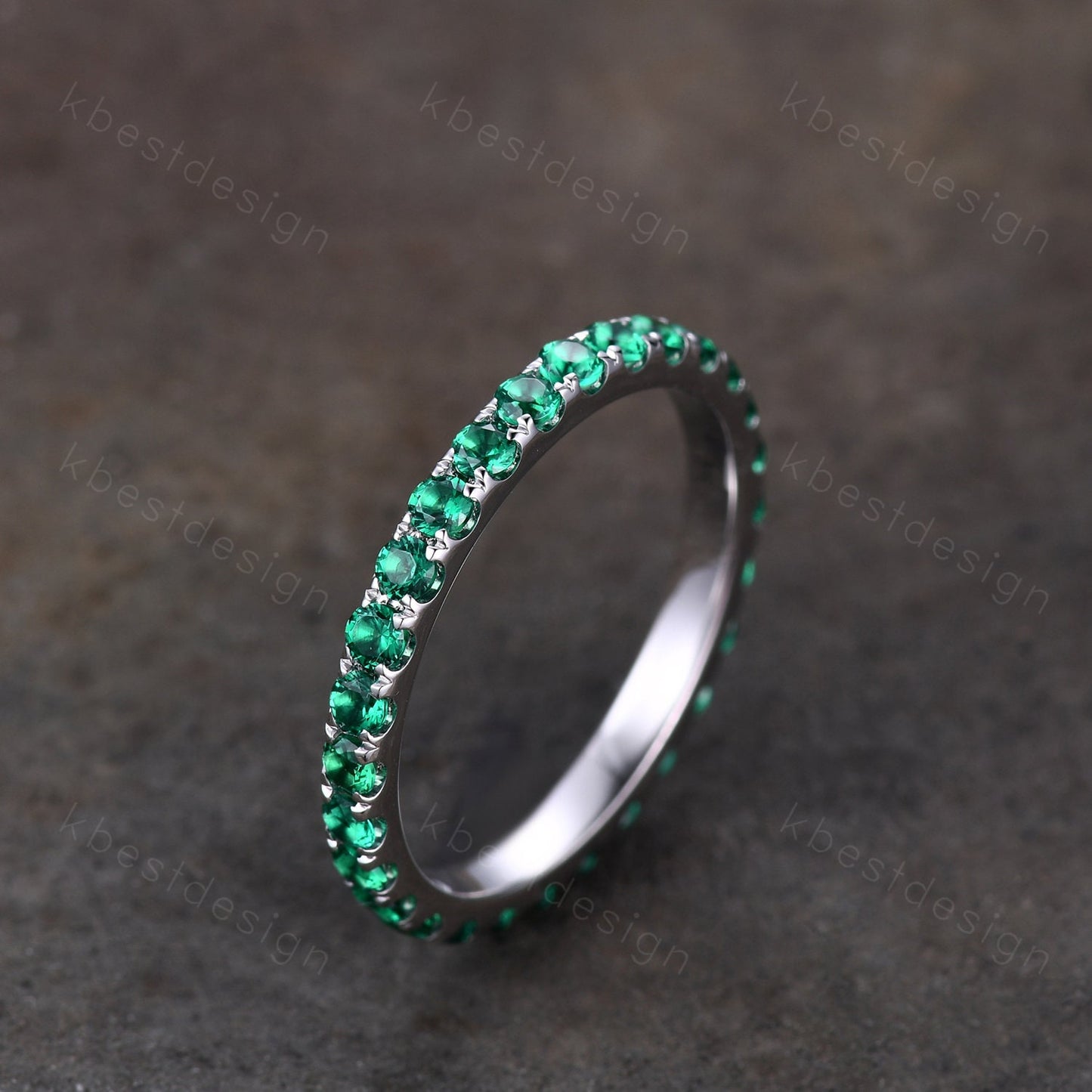 2mm Round Cut Emerald Wedding Band Eternity Band Pave Stackable Band Minimalist Emerald Band May Birthstone Ring Anniversary Gift