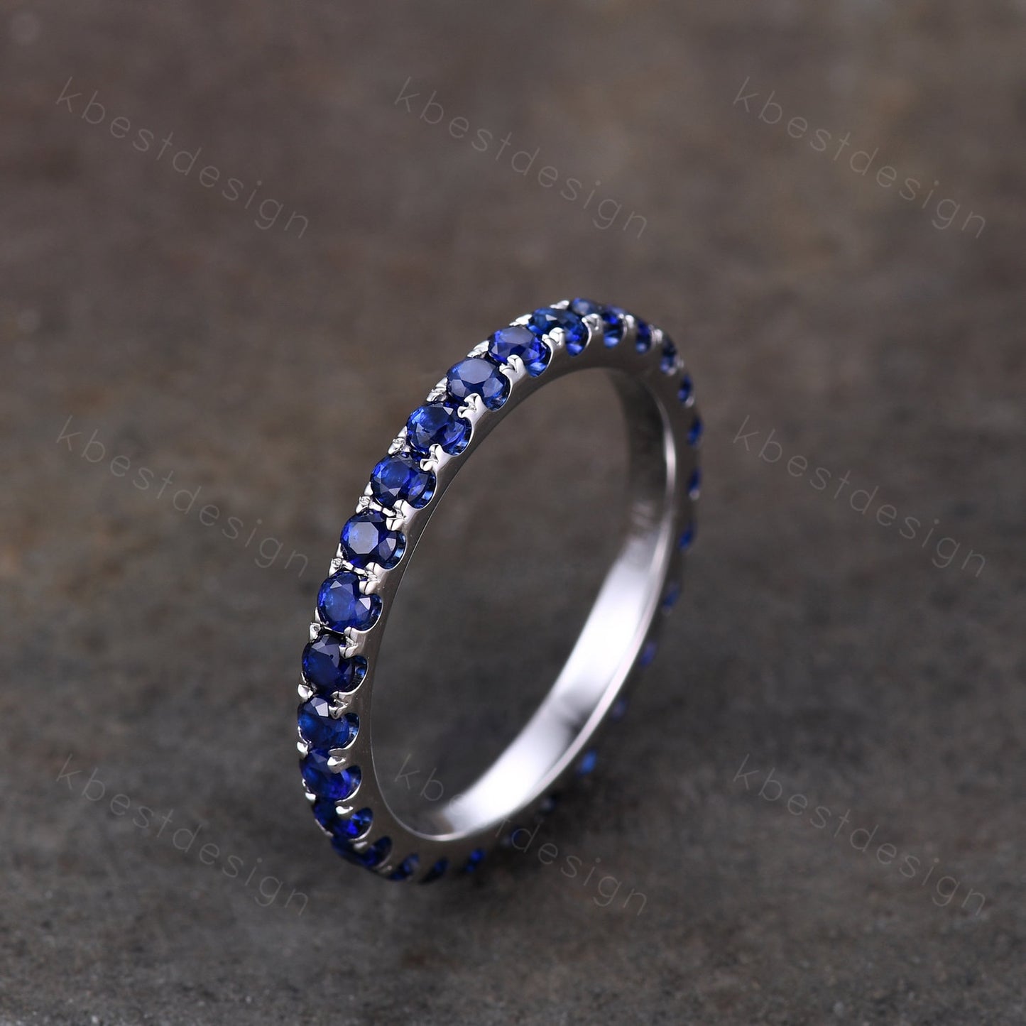 2mm Sapphire Eternity Band 925 Sterling Silver Blue Sapphire Wedding Band September Birthstone Ring Pave Stacking Matching Band Gift for Her