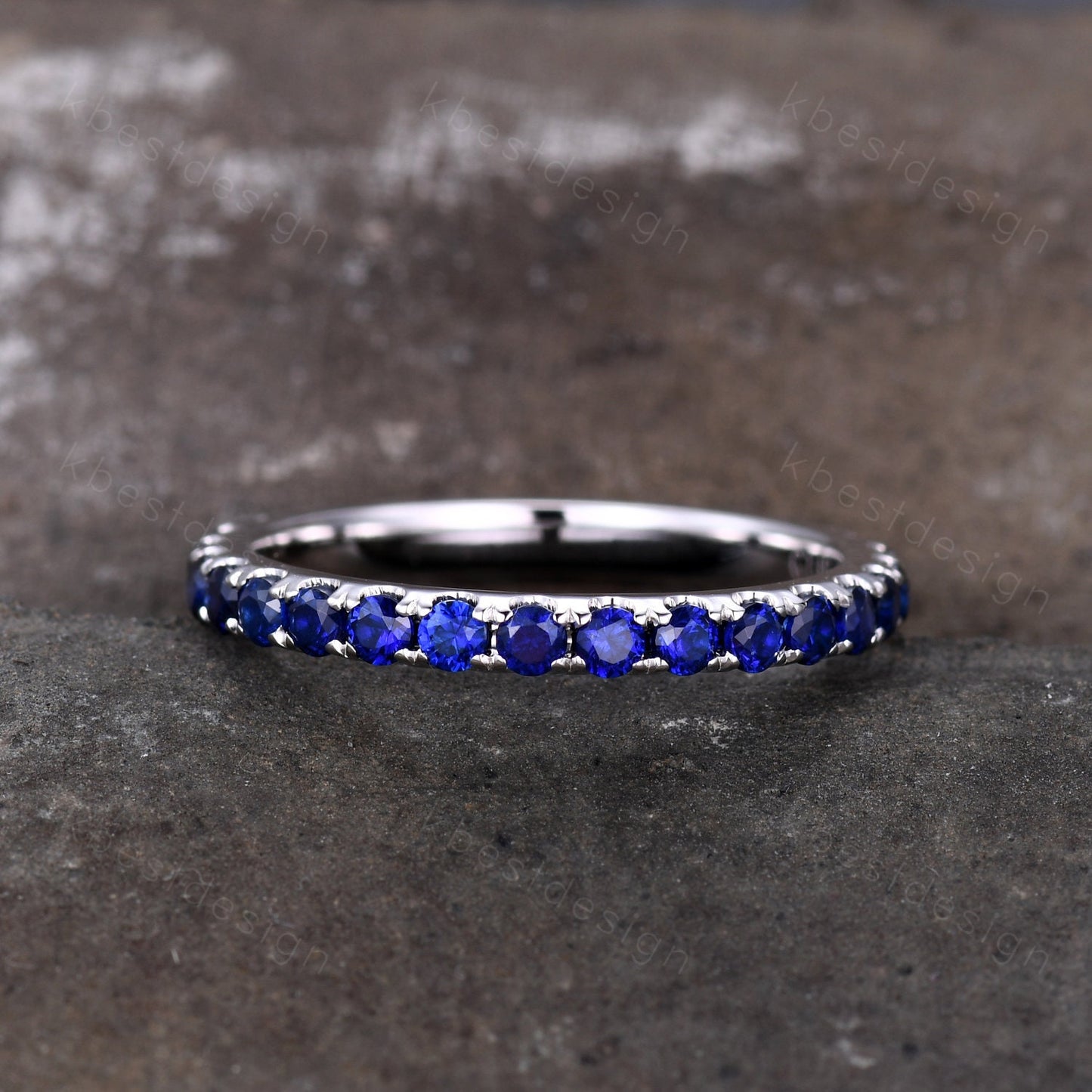 2mm Sapphire Eternity Band 925 Sterling Silver Blue Sapphire Wedding Band September Birthstone Ring Pave Stacking Matching Band Gift for Her