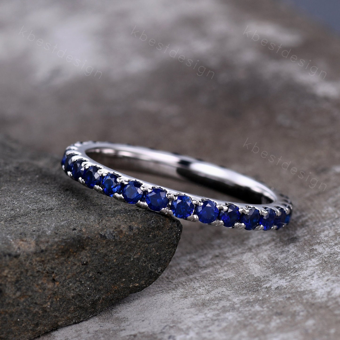 2mm Sapphire Eternity Band 925 Sterling Silver Blue Sapphire Wedding Band September Birthstone Ring Pave Stacking Matching Band Gift for Her
