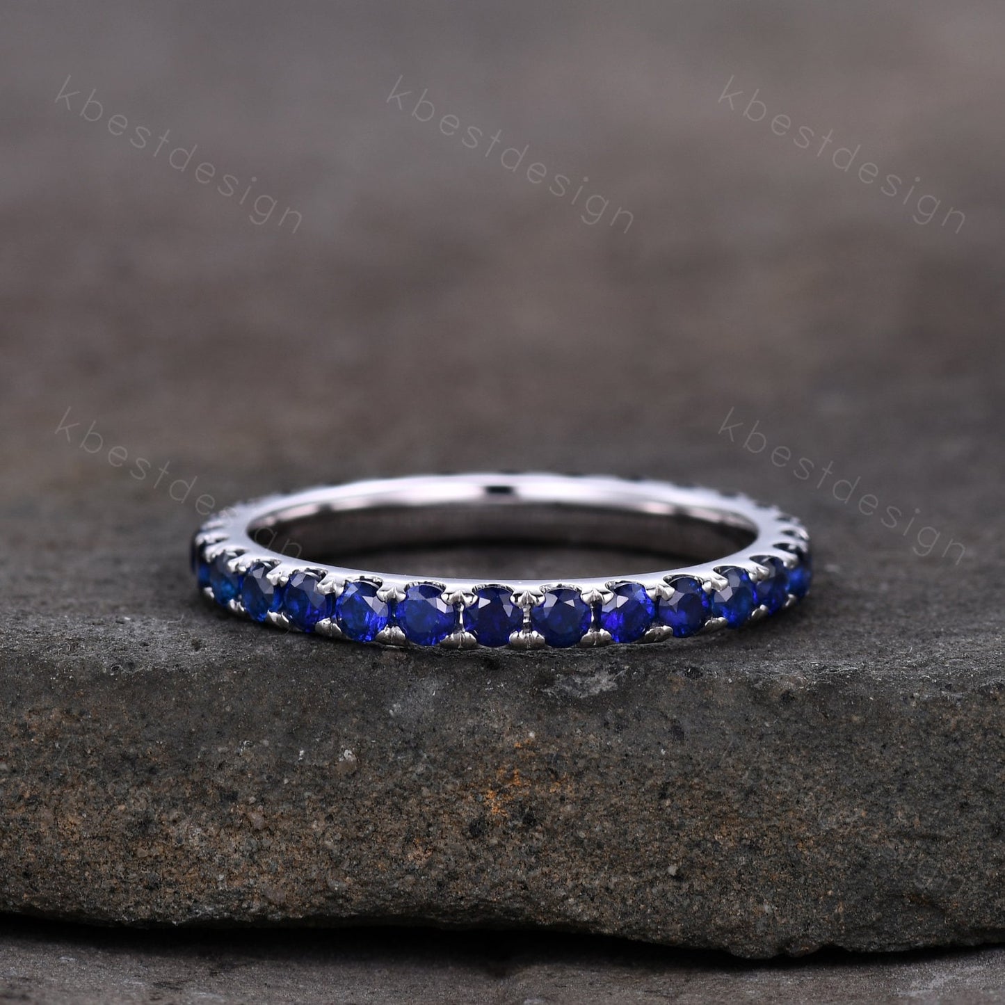 2mm Sapphire Eternity Band 925 Sterling Silver Blue Sapphire Wedding Band September Birthstone Ring Pave Stacking Matching Band Gift for Her