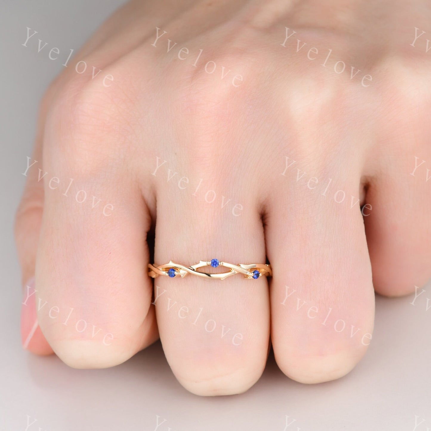 Dainty Sapphire Twig Engagement Ring,Twig Matching Band,Leaf Band With Sapphire,Twig Branch Wedding Band,14k Gold,Twisted Vine Stacking Band