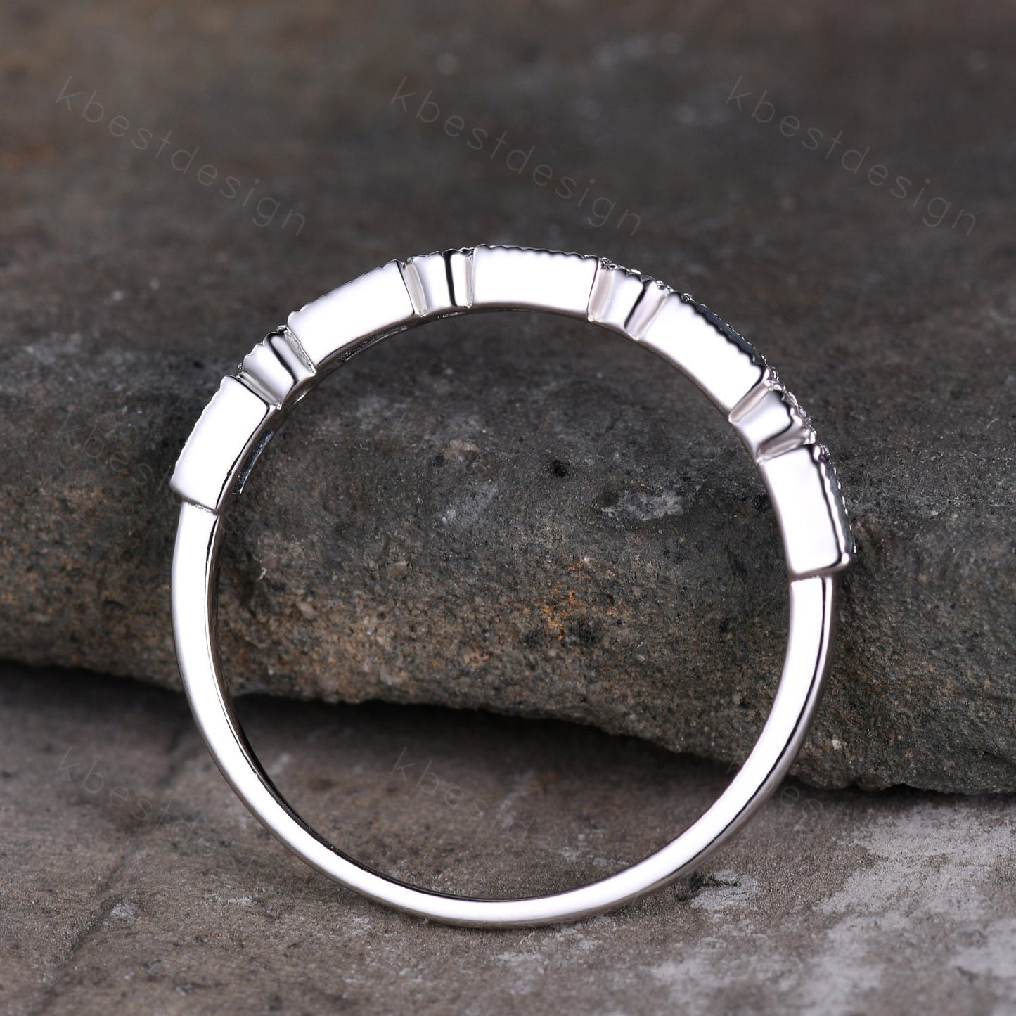 Alexandrite Ring Half Eternity Wedding Band White Gold Art Deco Baguette Stacking Band Anniversary Ring June Birthstone Ring Women Gift