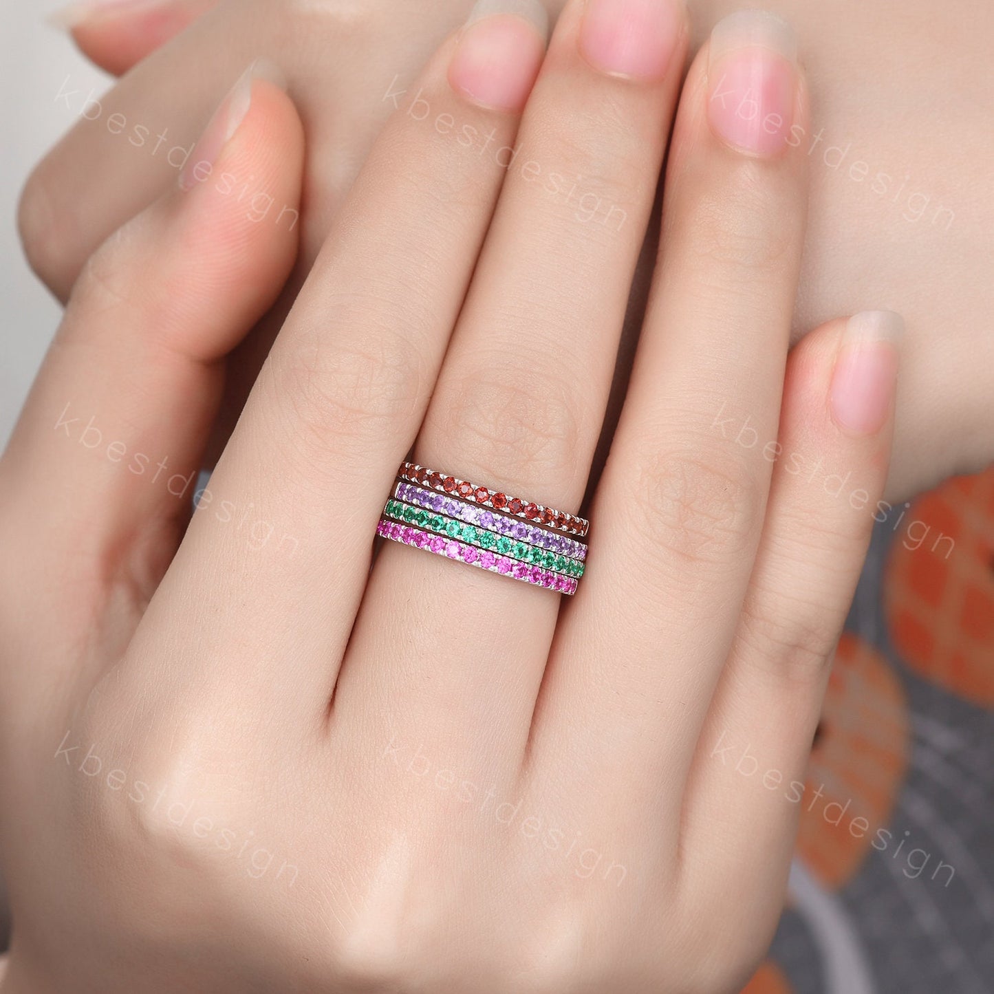 Half Eternity Wedding Band, Emerald Band, Ruby Ring, Gemstone Band, Birthstone Ring, Pave Stacking Band, Gift for her, Sterling Silver Ring