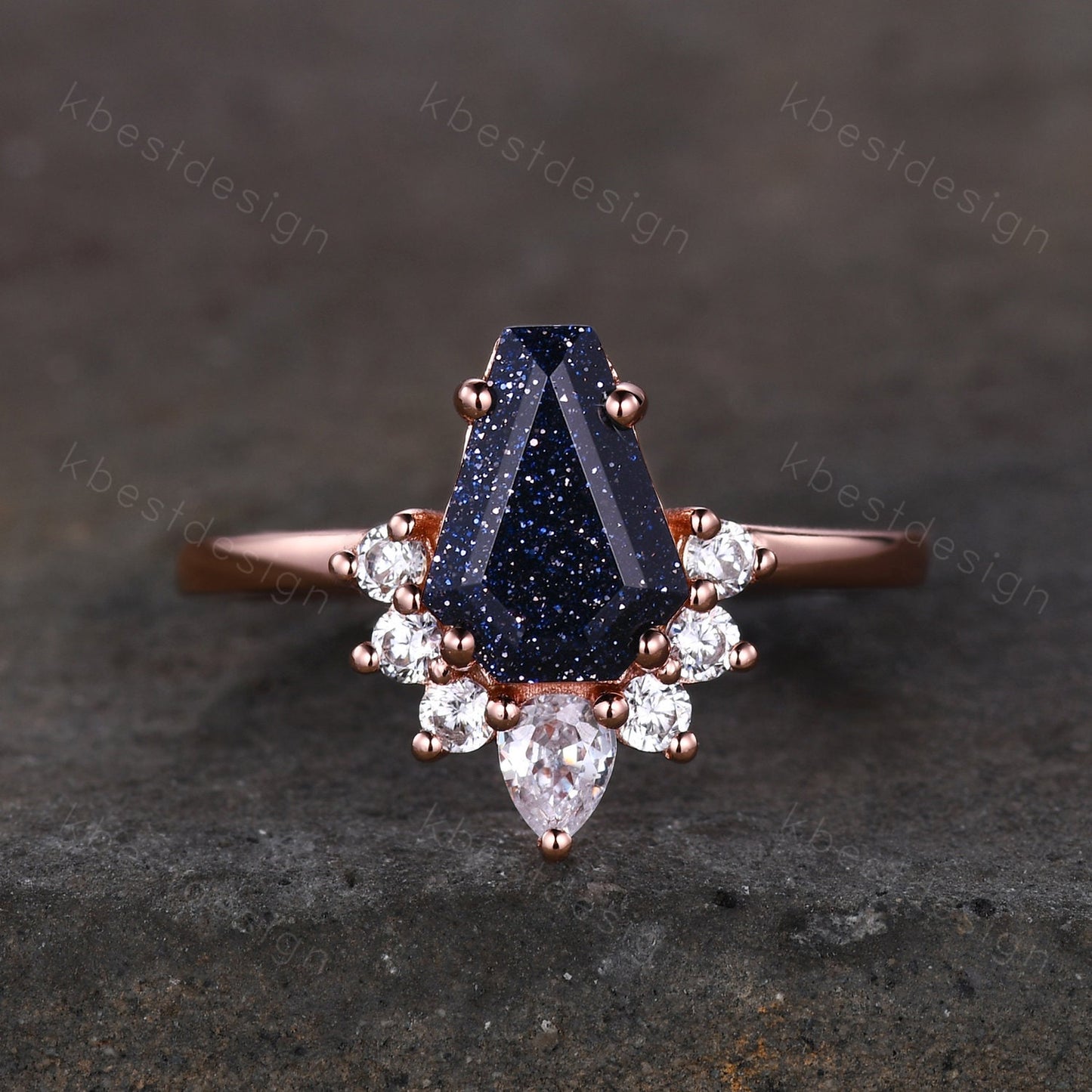 Coffin Alexandrite Engagement Ring Vintage 14K Rose Gold Ring Art Deco Unique Moissanite Bridal Anniversary Promise Ring June Birthstone