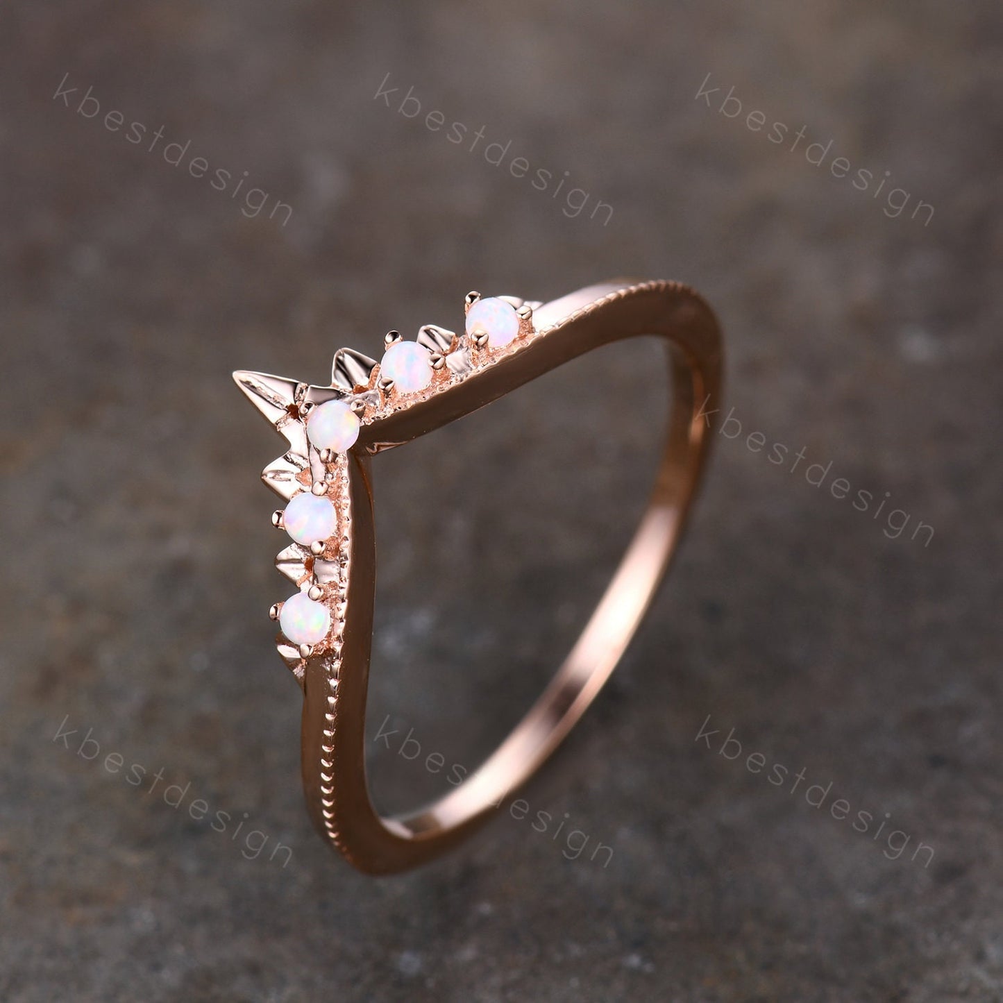Opal Ring Art Deco Curved Wedding Band Rose Gold Stacking Matching Band Vintage Unique Opal Ring for Women Anniversary Ring October Gift