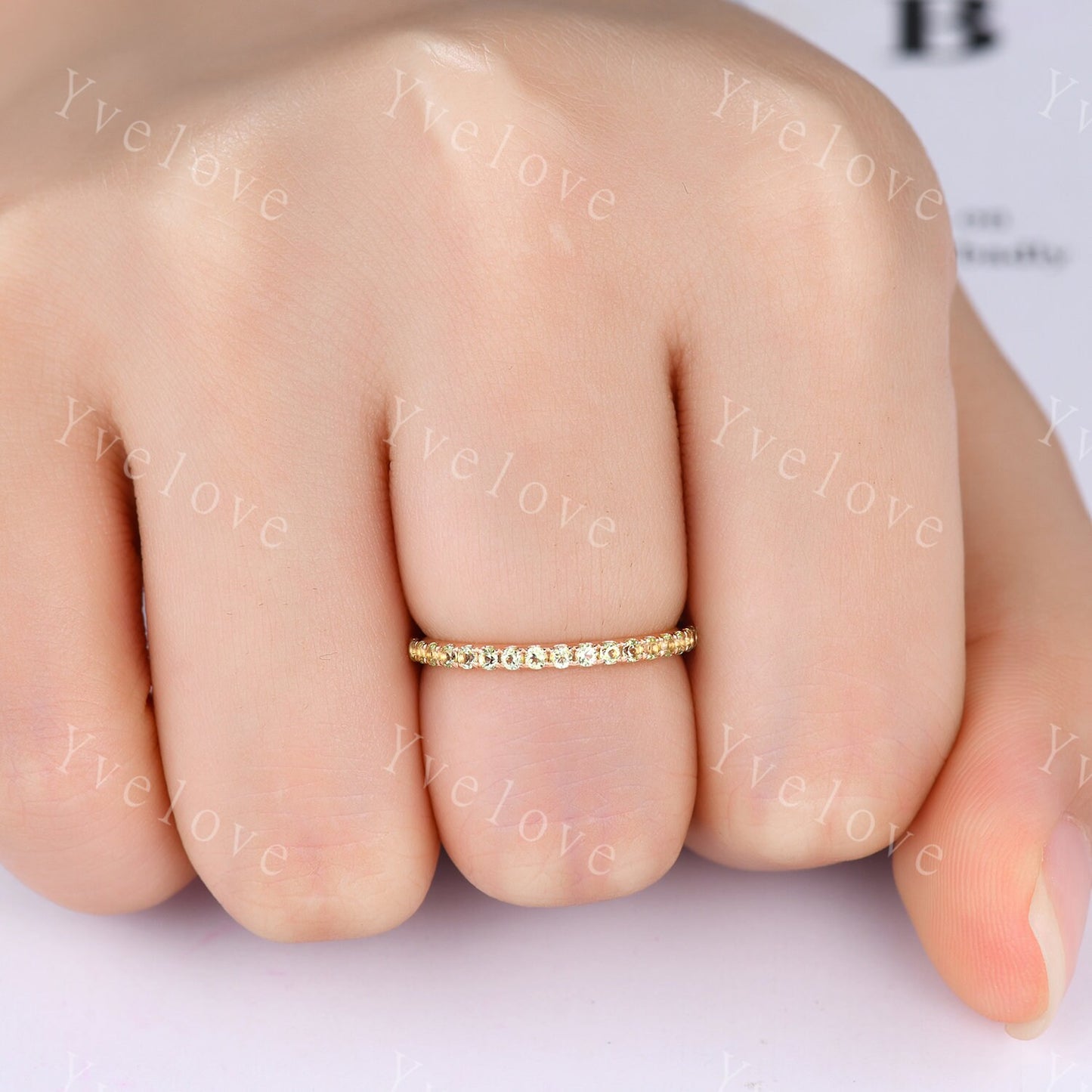 Dainty peridot wedding ring 14k rose gold wedding band half eternity green peridot band matching stacking ring bridal promise gift for women