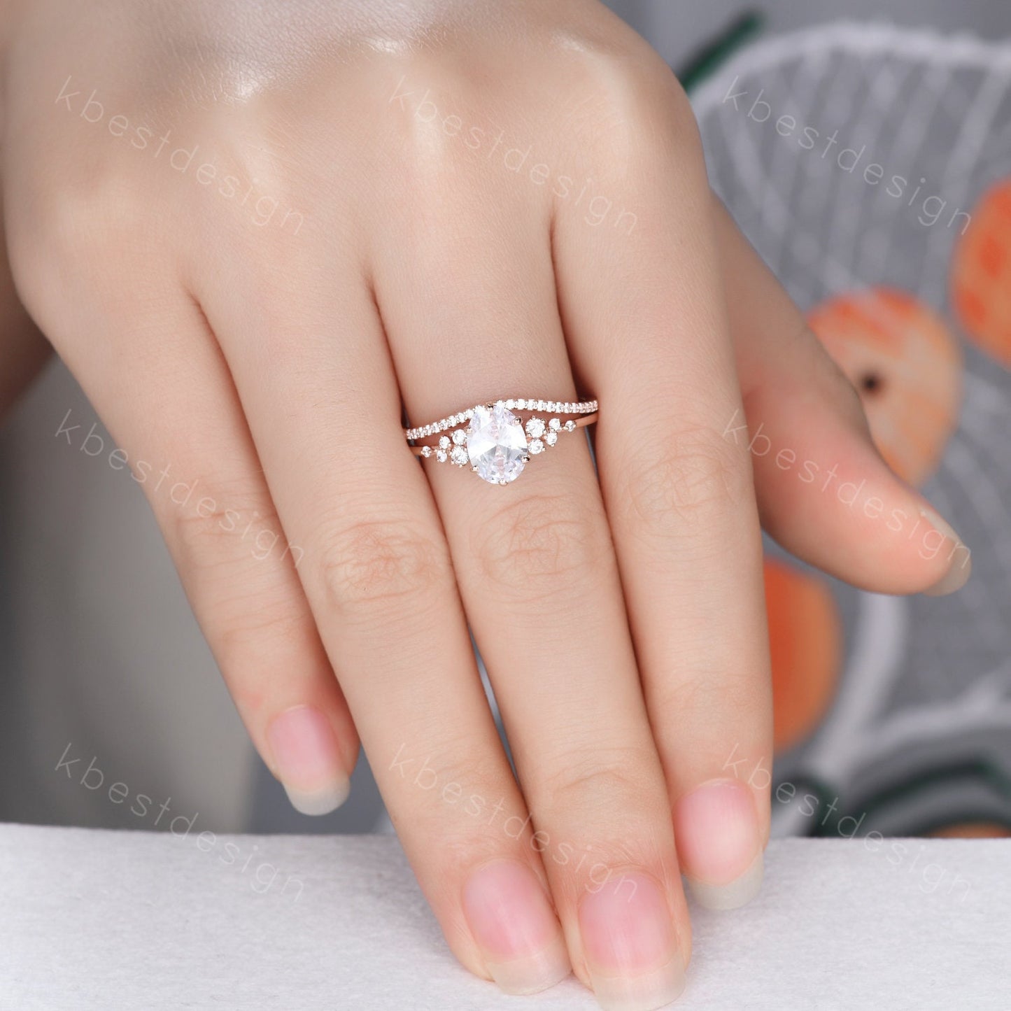 14K Rose Gold Rings/ 1.5CT Oval Simulated Diamond Wedding Ring/ Diamond Bridal Set Ring/ Anniversary Gift/ CZ Engagement Ring