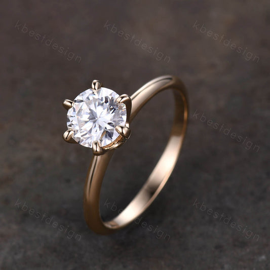 Round cut moissanite engagement ring 1.2ct solitaire bridal ring 14k solid gold ring 6 prong engagement ring dainty Promise Anniversary ring
