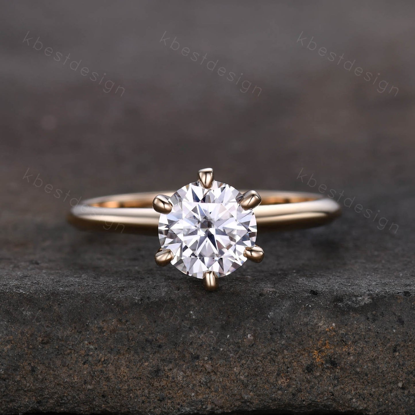 1.2ct round cut Moissanite engagement ring 14k white gold solitaire engagement ring classic 6 prong bridal delicate Promise Anniversary ring