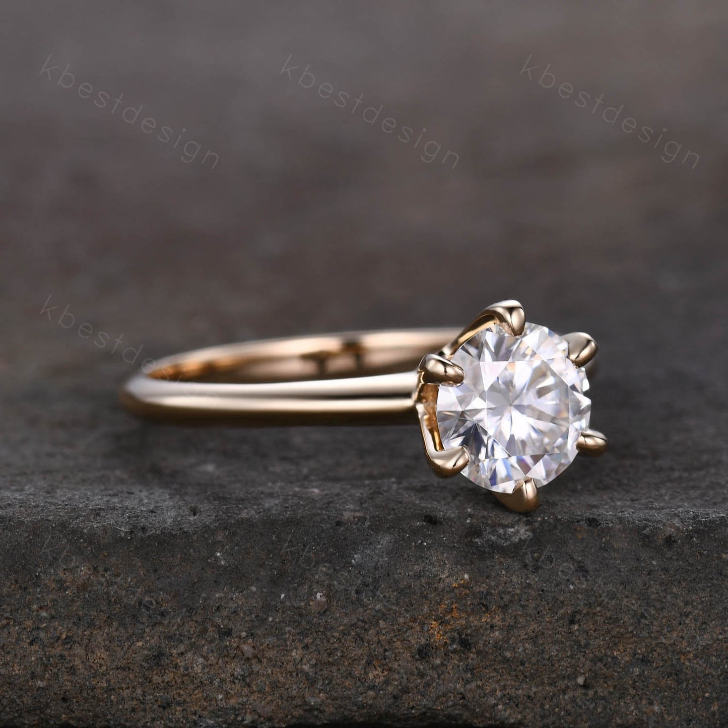 Round cut moissanite engagement ring 1.2ct solitaire bridal ring 14k solid gold ring 6 prong engagement ring dainty Promise Anniversary ring