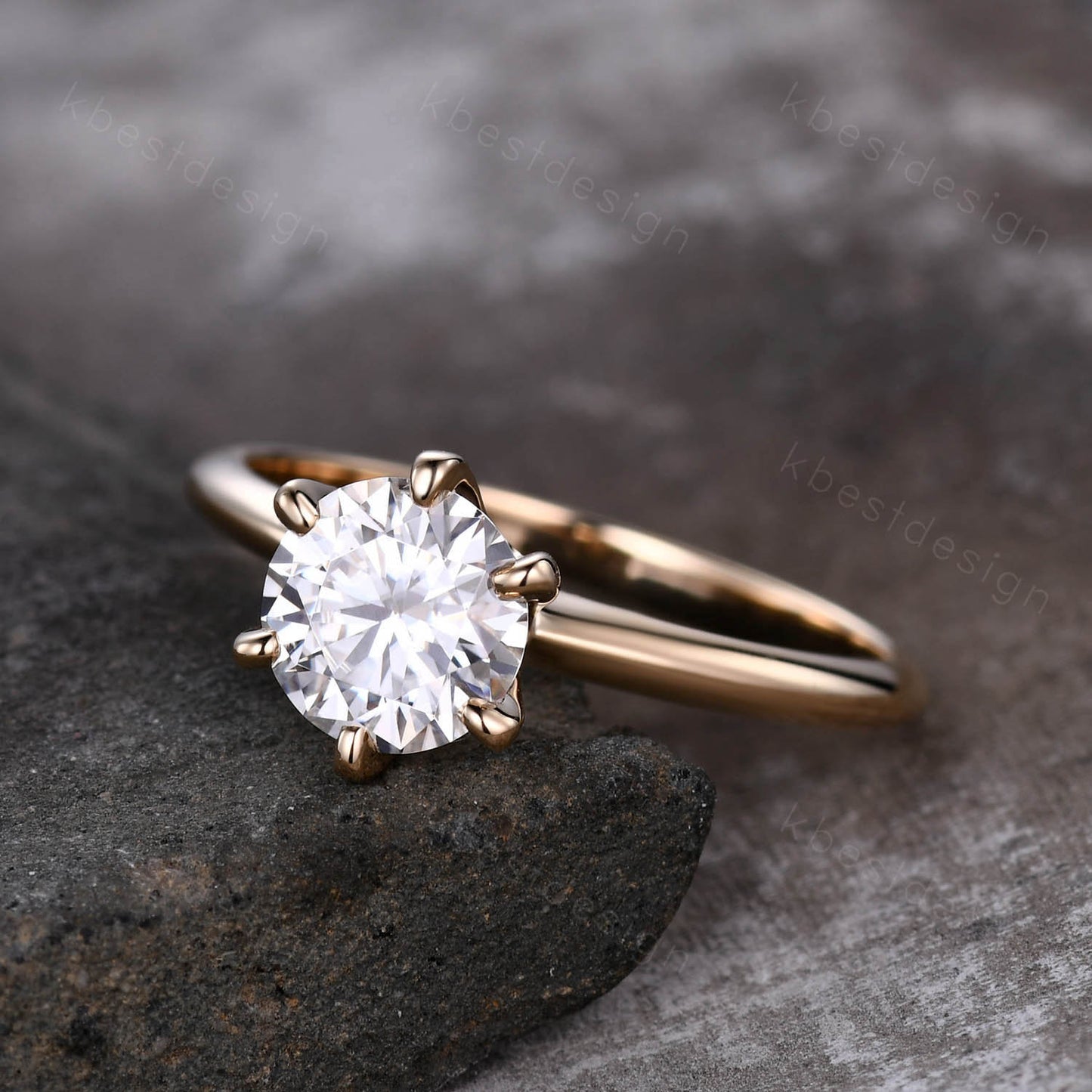 Round cut moissanite engagement ring 1.2ct solitaire bridal ring 14k solid gold ring 6 prong engagement ring dainty Promise Anniversary ring