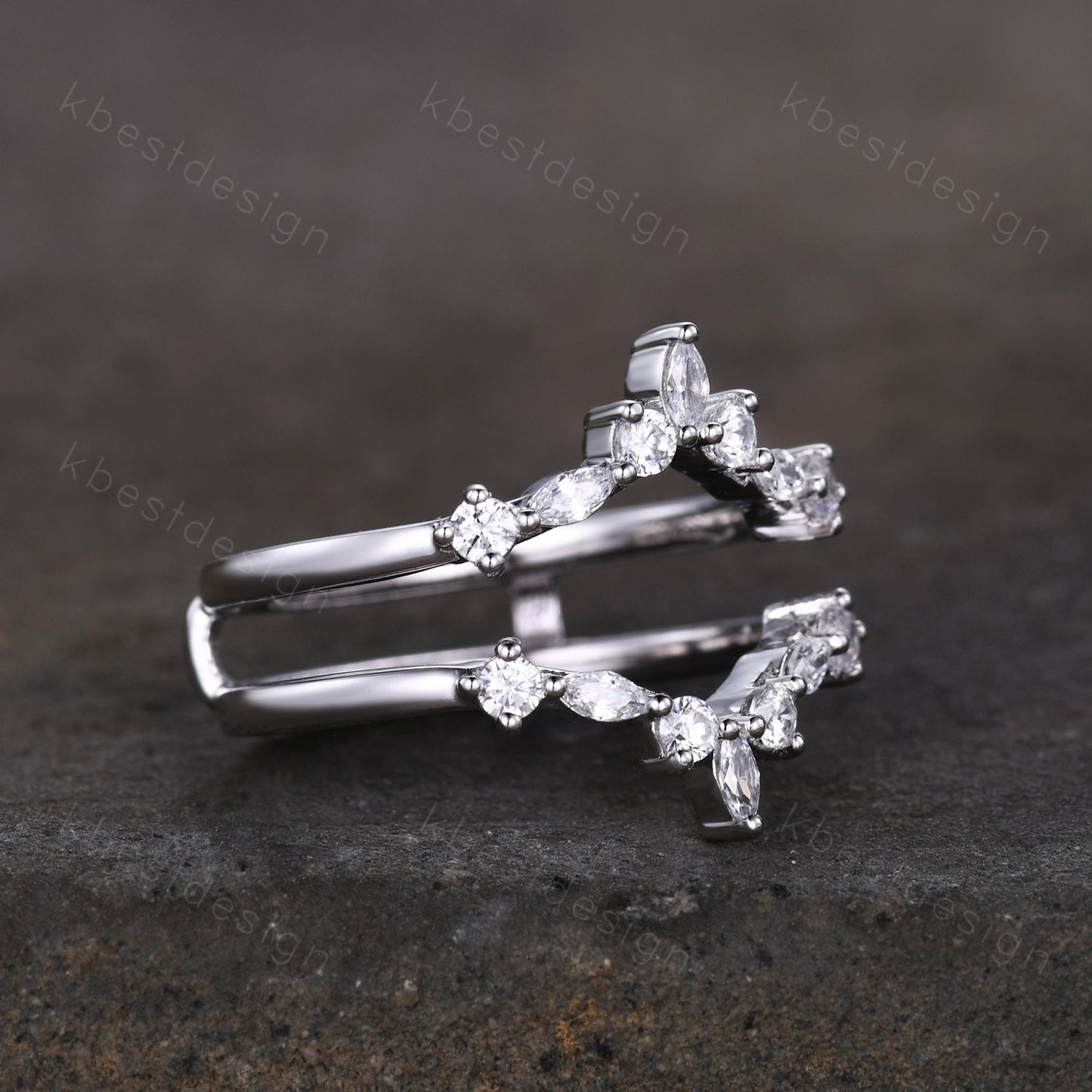 Double curved Moissanite wedding band Vintage marquise cut cluster band Unique stacking matching bridal ring Promise gift Sterling silver