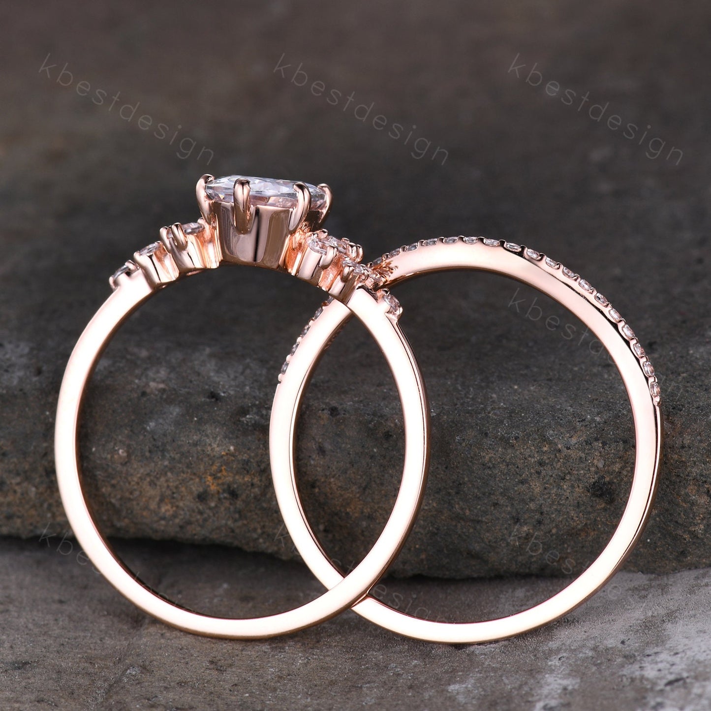 14K Rose Gold Rings/ 1.5CT Oval Simulated Diamond Wedding Ring/ Diamond Bridal Set Ring/ Anniversary Gift/ CZ Engagement Ring