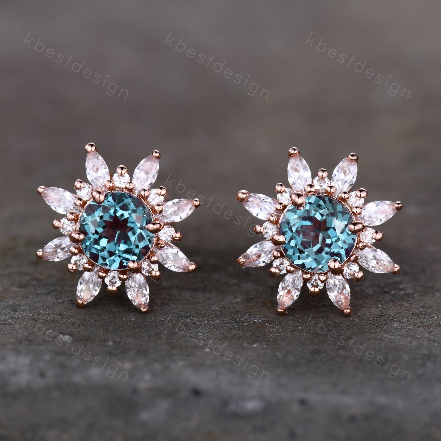 Vintage Moss Agate Earrings, Rose Gold Studs for woman, Green Aagte Stud earrings, Round cut Bridal Moissanite Earrings, Anniversary Gift