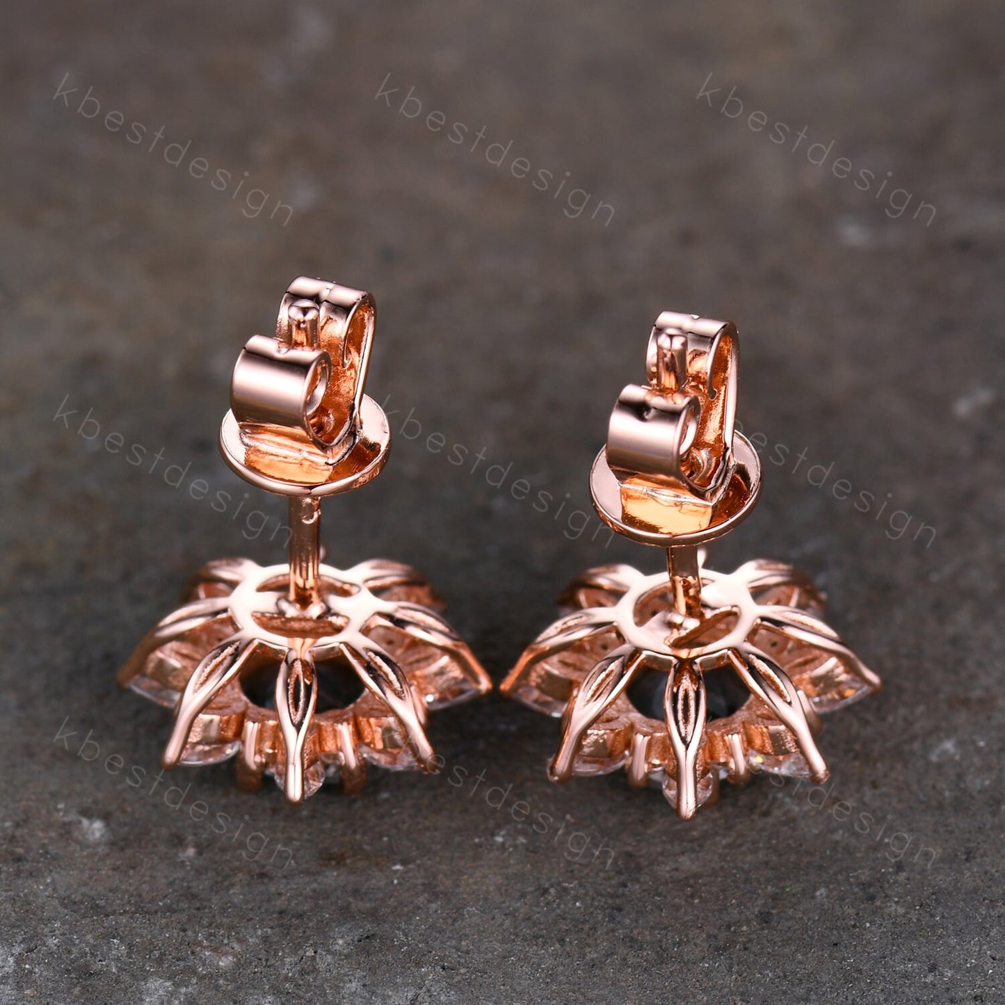 Vintage Moss Agate Earrings, Rose Gold Studs for woman, Green Aagte Stud earrings, Round cut Bridal Moissanite Earrings, Anniversary Gift