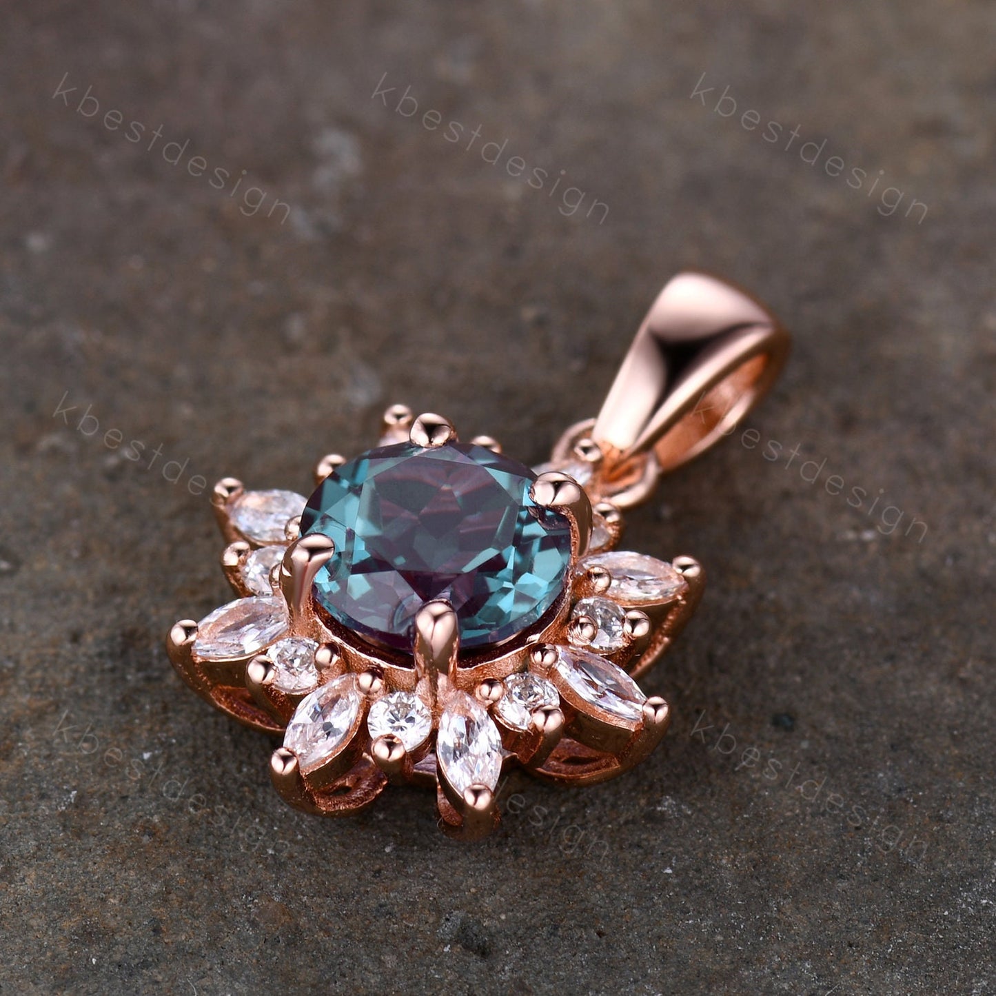 1CT Lab Alexandrite Necklace, Unique Round cut Pendant, Vintage Rose Gold Necklace, Alexandrite Silver Pendant, Birthstone necklace