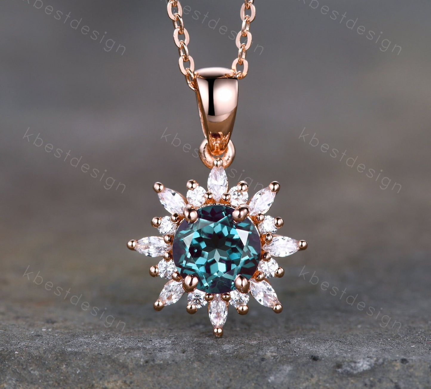 1CT White Fire Opal Necklace, Rose Gold Round cut Opal Pendant, October Birthstone Jewelry, Unique Opal Moissanite Pendant, Gift for Her