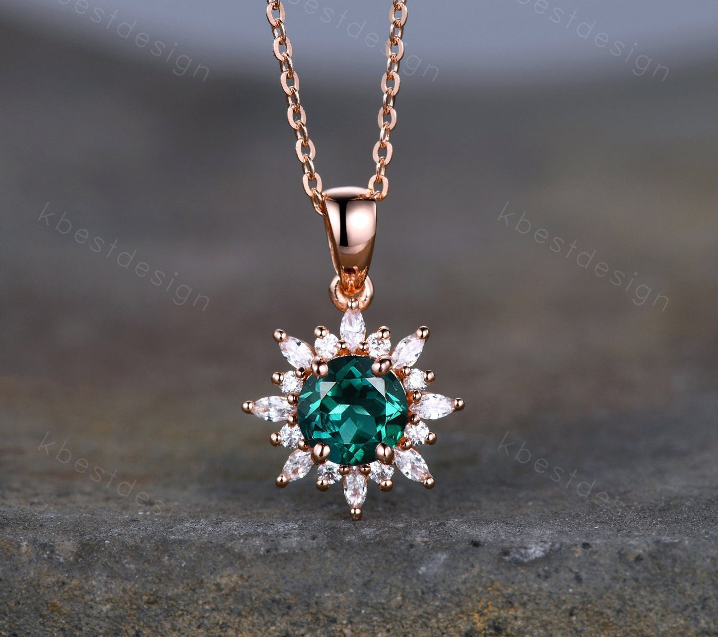 1CT Round Moissanite Pendant Necklace, Vintage Necklace For Women, Art Deco Floral Gold Pendant, Moissanite Necklace Anniversary/Bridal Gift