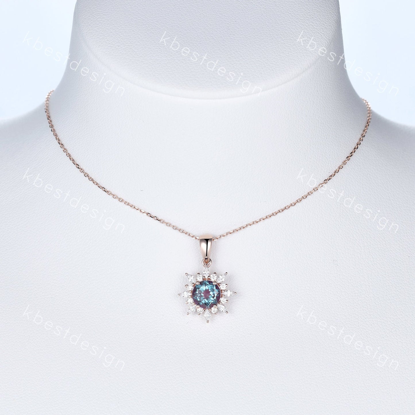 1CT Lab Alexandrite Necklace, Unique Round cut Pendant, Vintage Rose Gold Necklace, Alexandrite Silver Pendant, Birthstone necklace