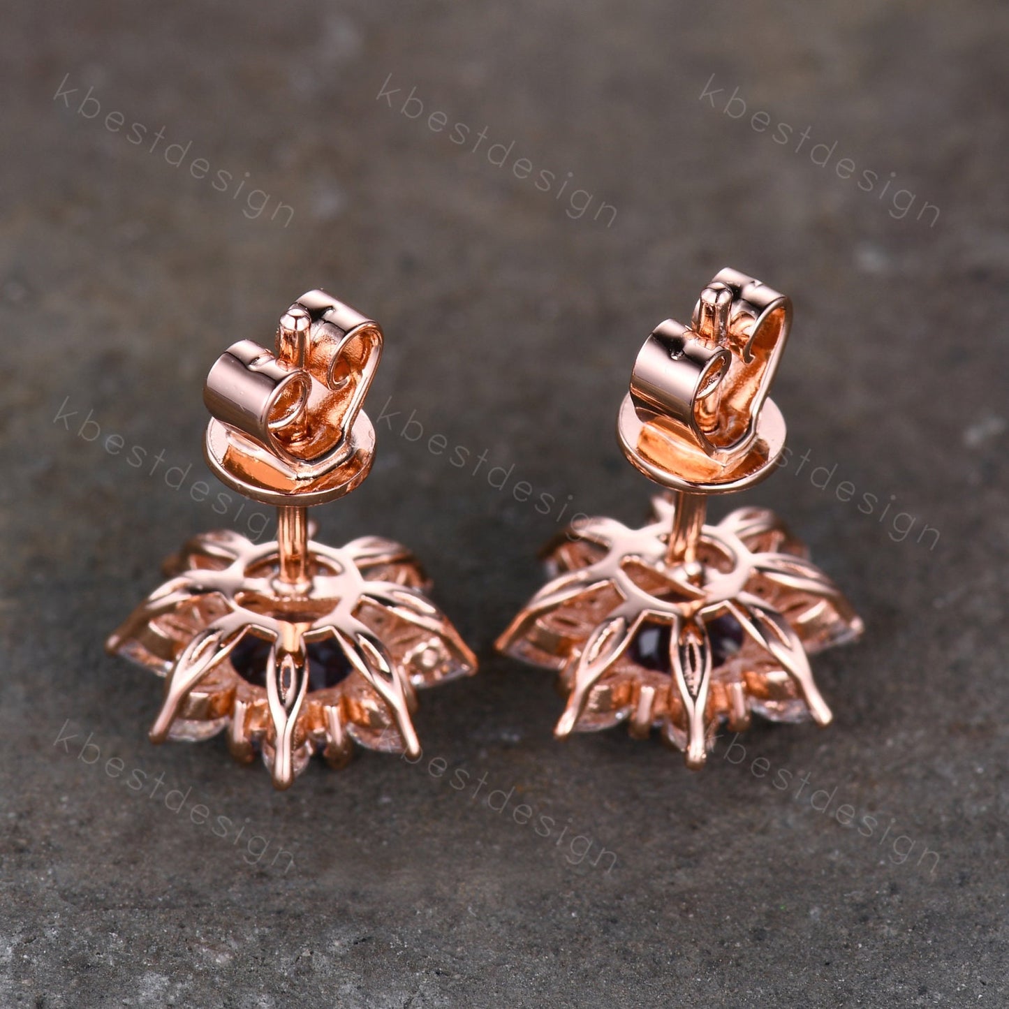 Vintage Moss Agate Earrings, Rose Gold Studs for woman, Green Aagte Stud earrings, Round cut Bridal Moissanite Earrings, Anniversary Gift