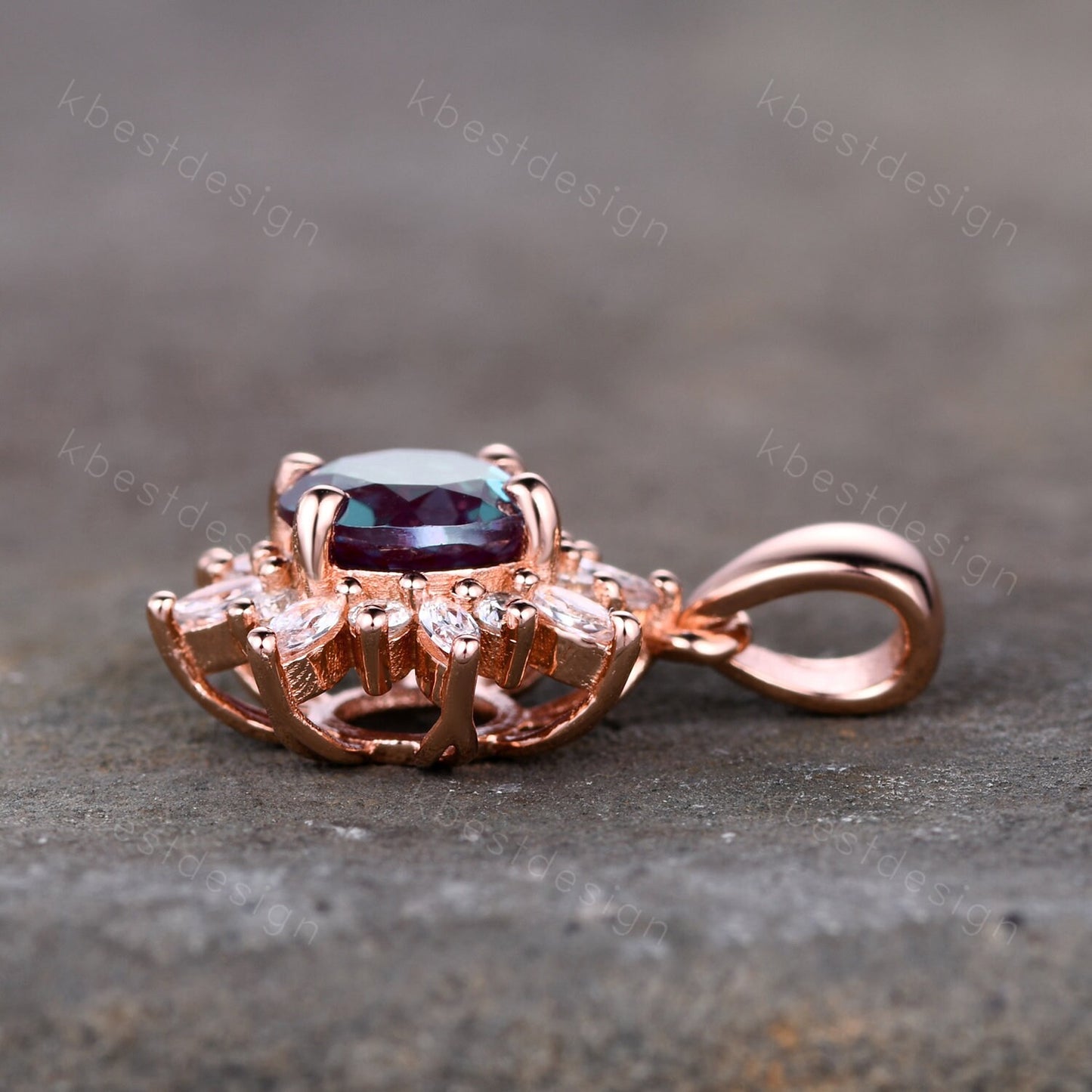 1CT Lab Alexandrite Necklace, Unique Round cut Pendant, Vintage Rose Gold Necklace, Alexandrite Silver Pendant, Birthstone necklace