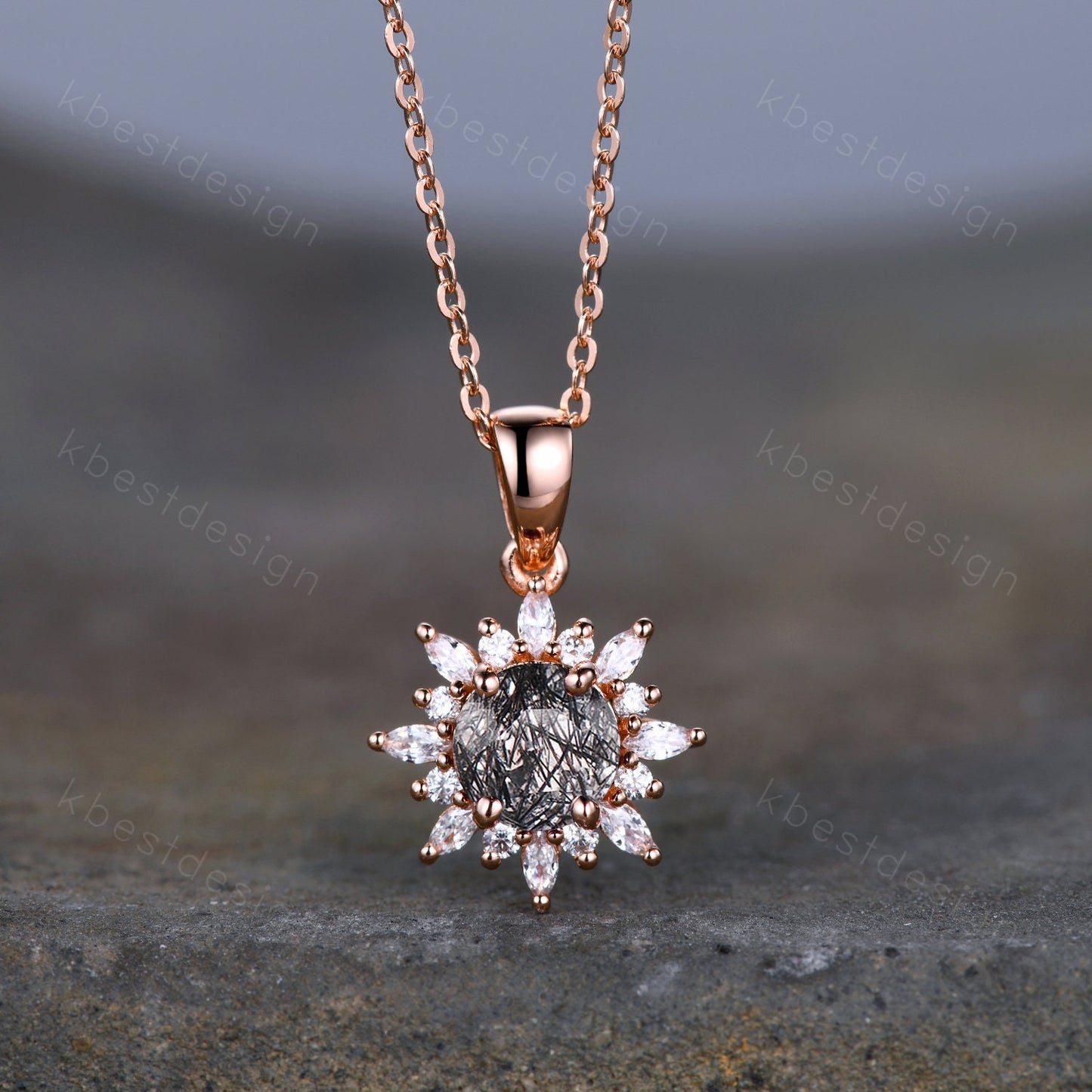 1CT White Fire Opal Necklace, Rose Gold Round cut Opal Pendant, October Birthstone Jewelry, Unique Opal Moissanite Pendant, Gift for Her